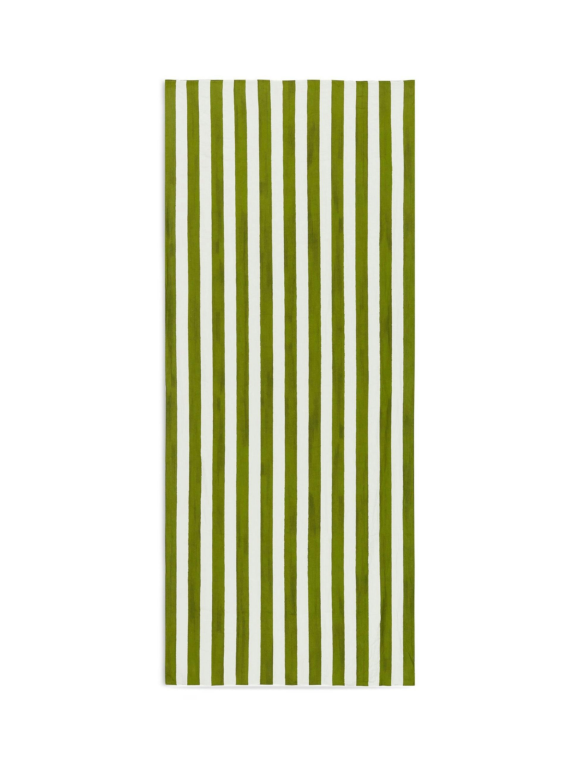 Stripe linen tablecloth in white & green