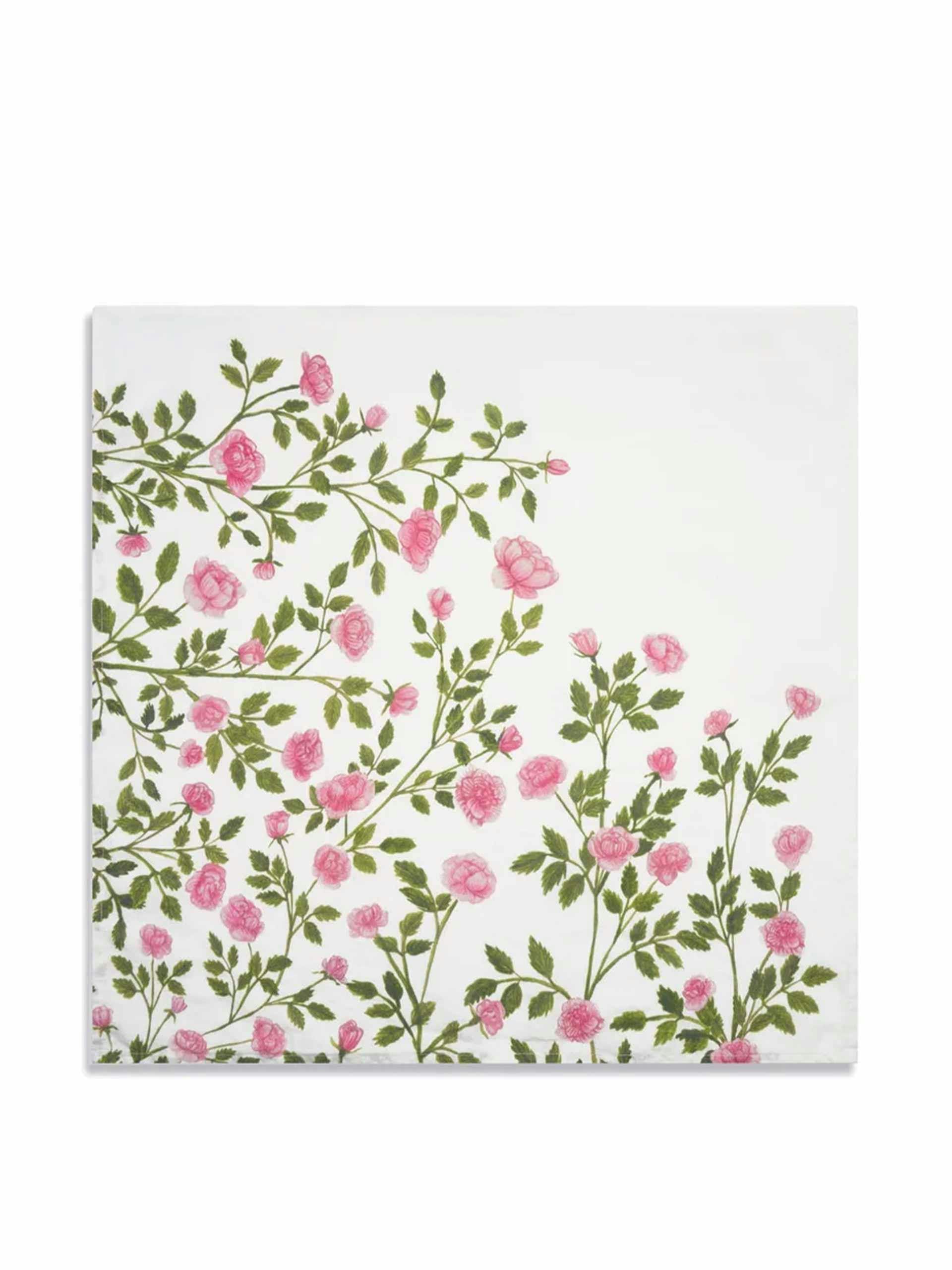 Le jardin des roses linen napkin in pink & green