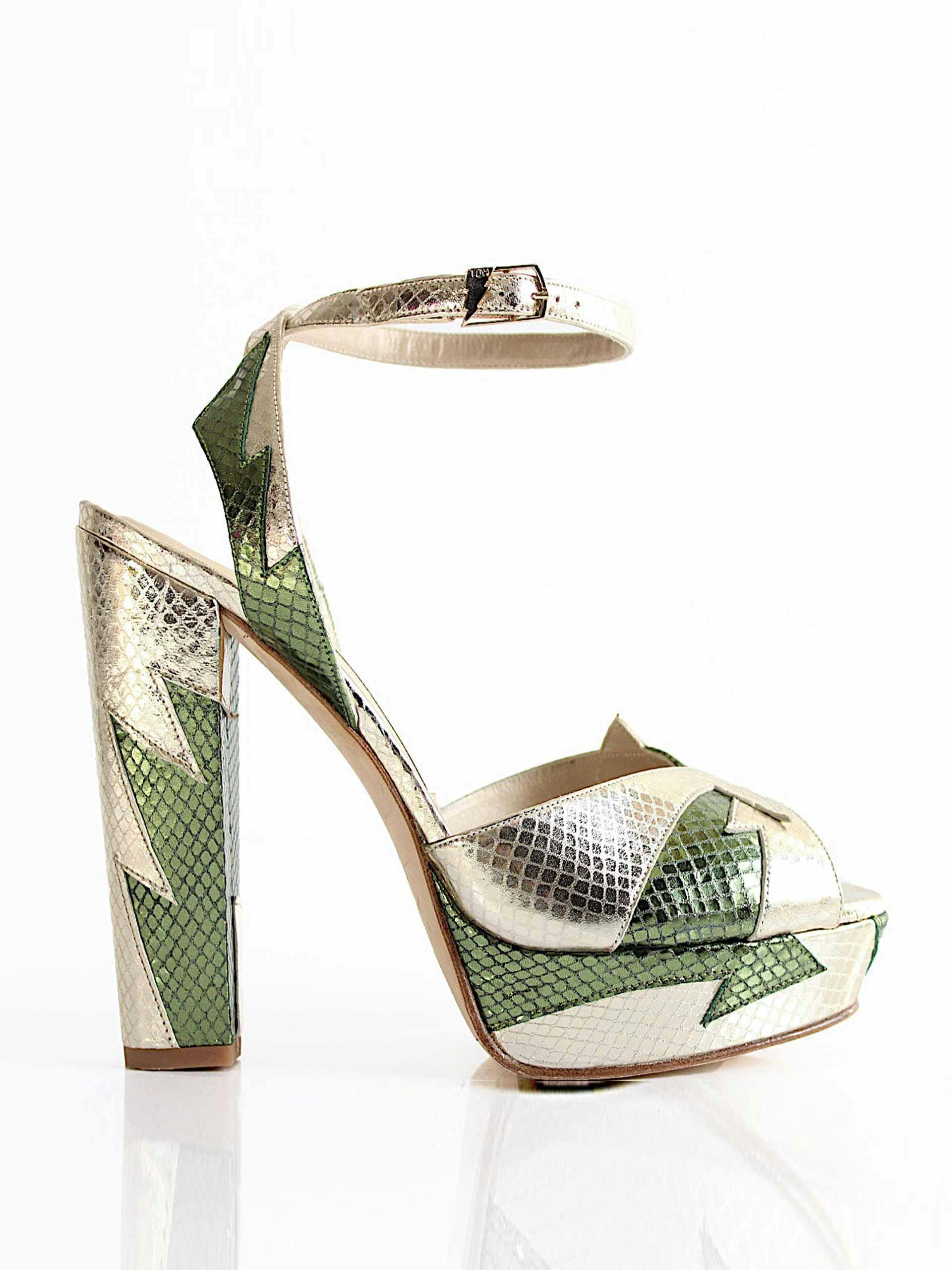 ZIA gold/green platform heels