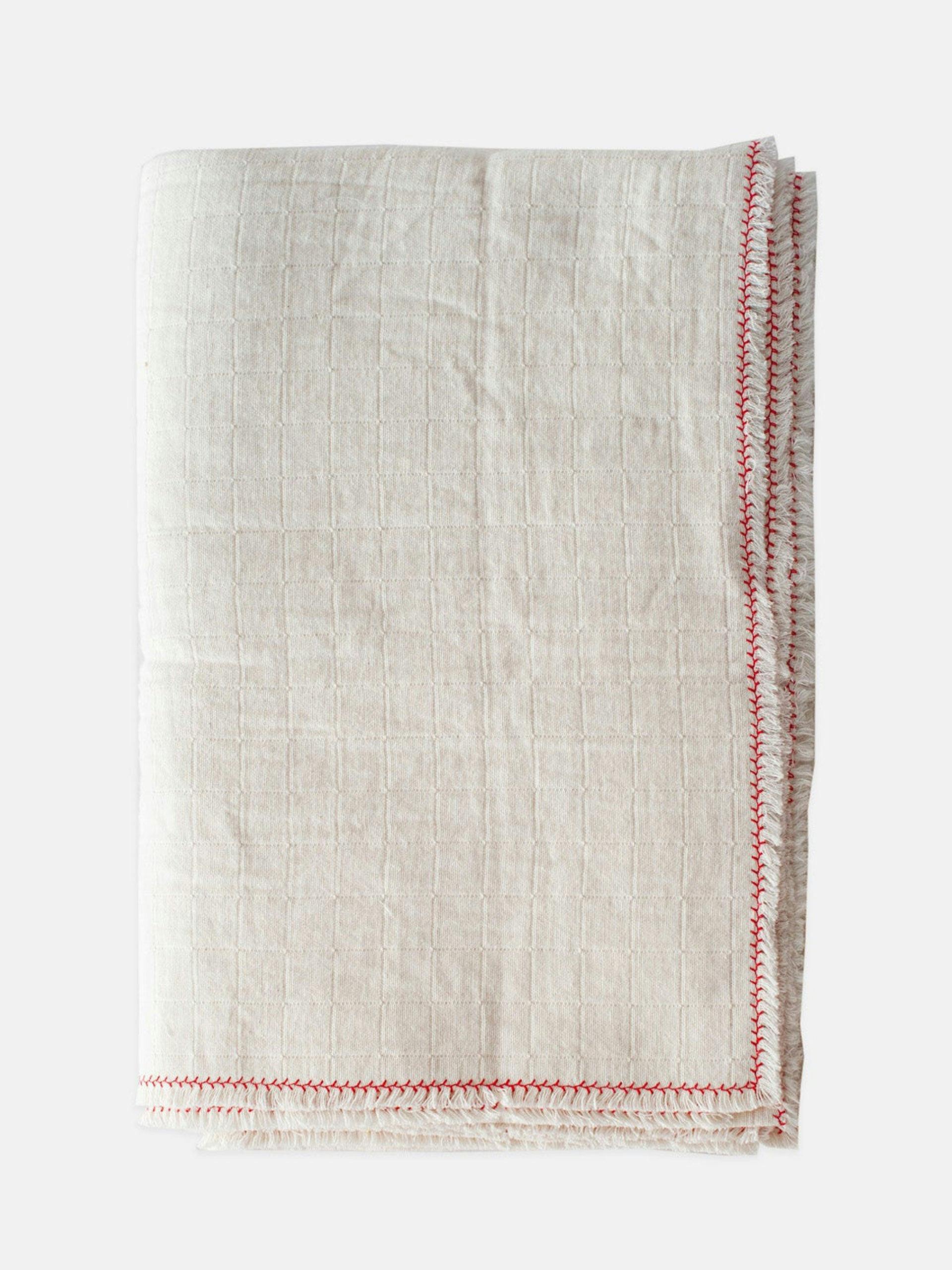 Natural table cloth with red branch