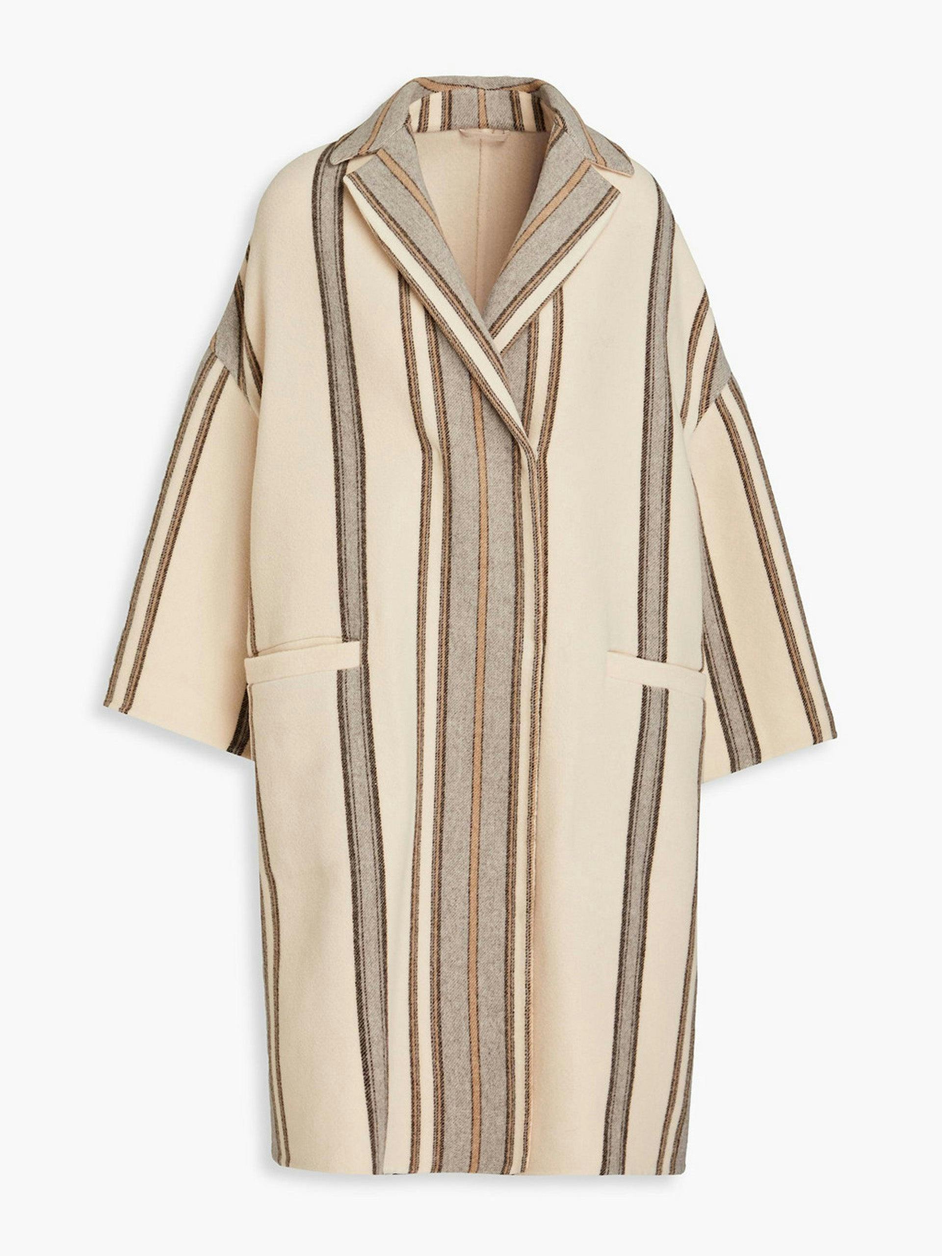Brushed striped wool and cashmere-blend felt coat
