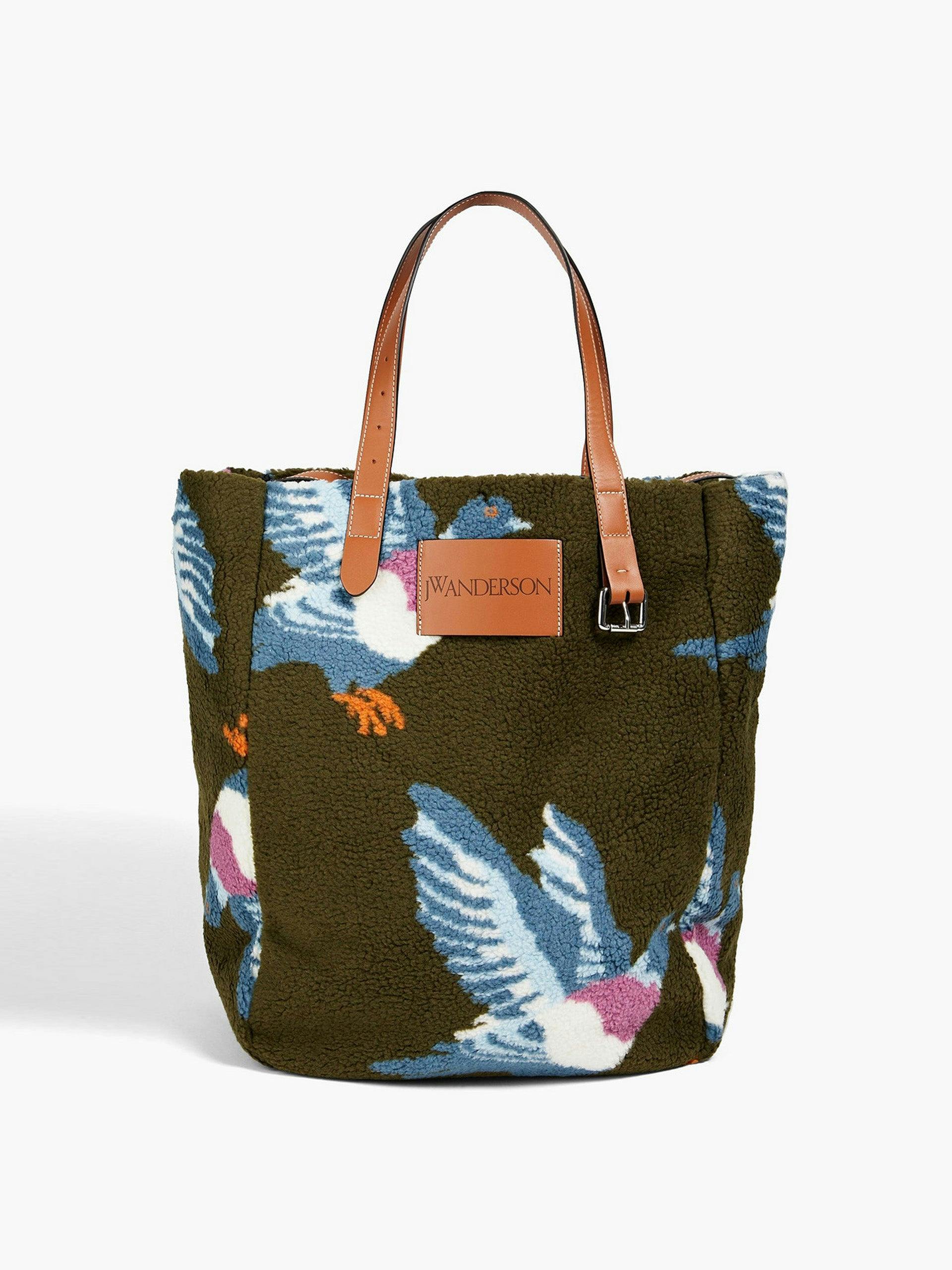 Printed faux shearling tote