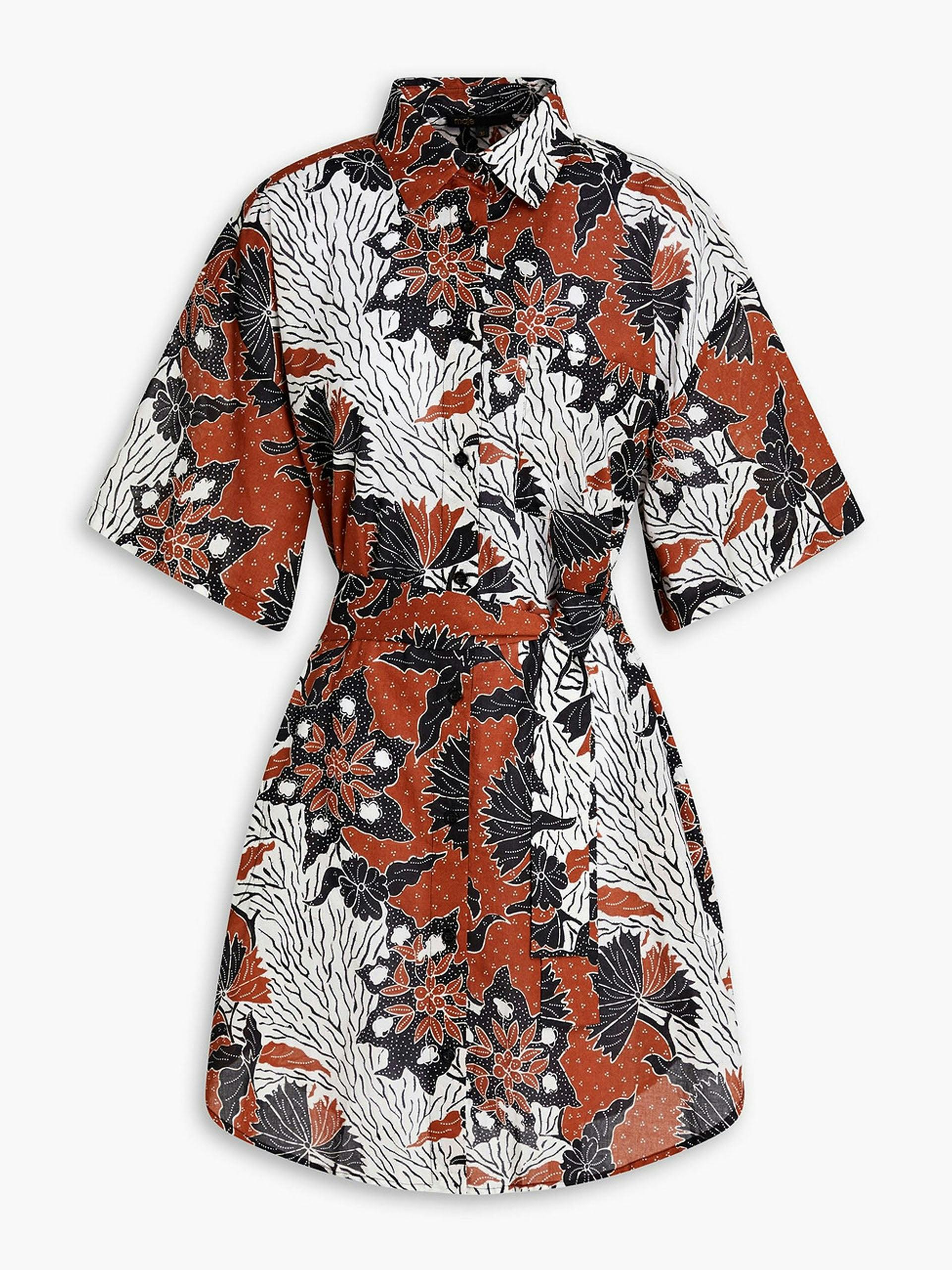 Printed cotton-poplin mini shirt dress