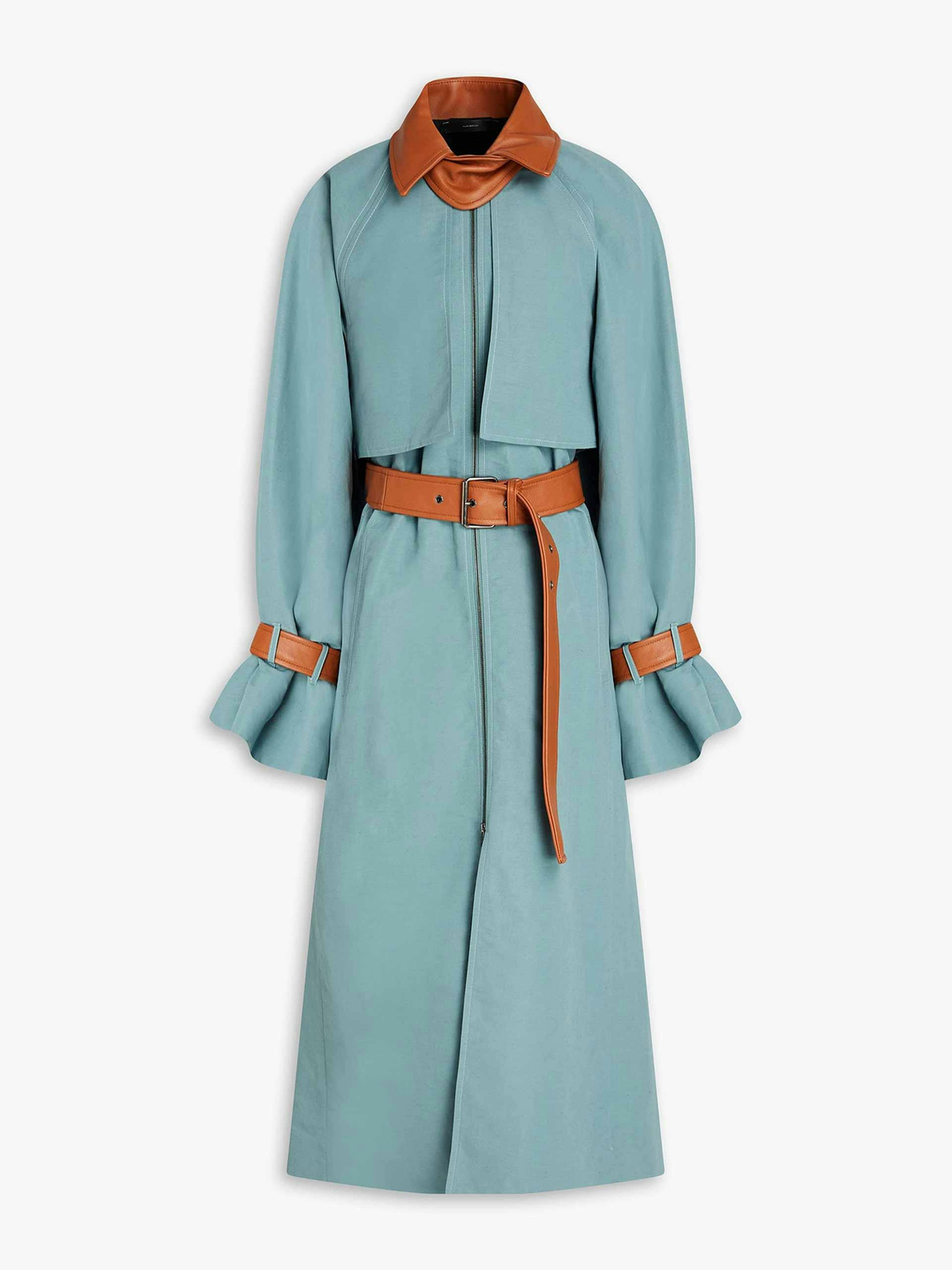Leather-trimmed  slub woven trench coat