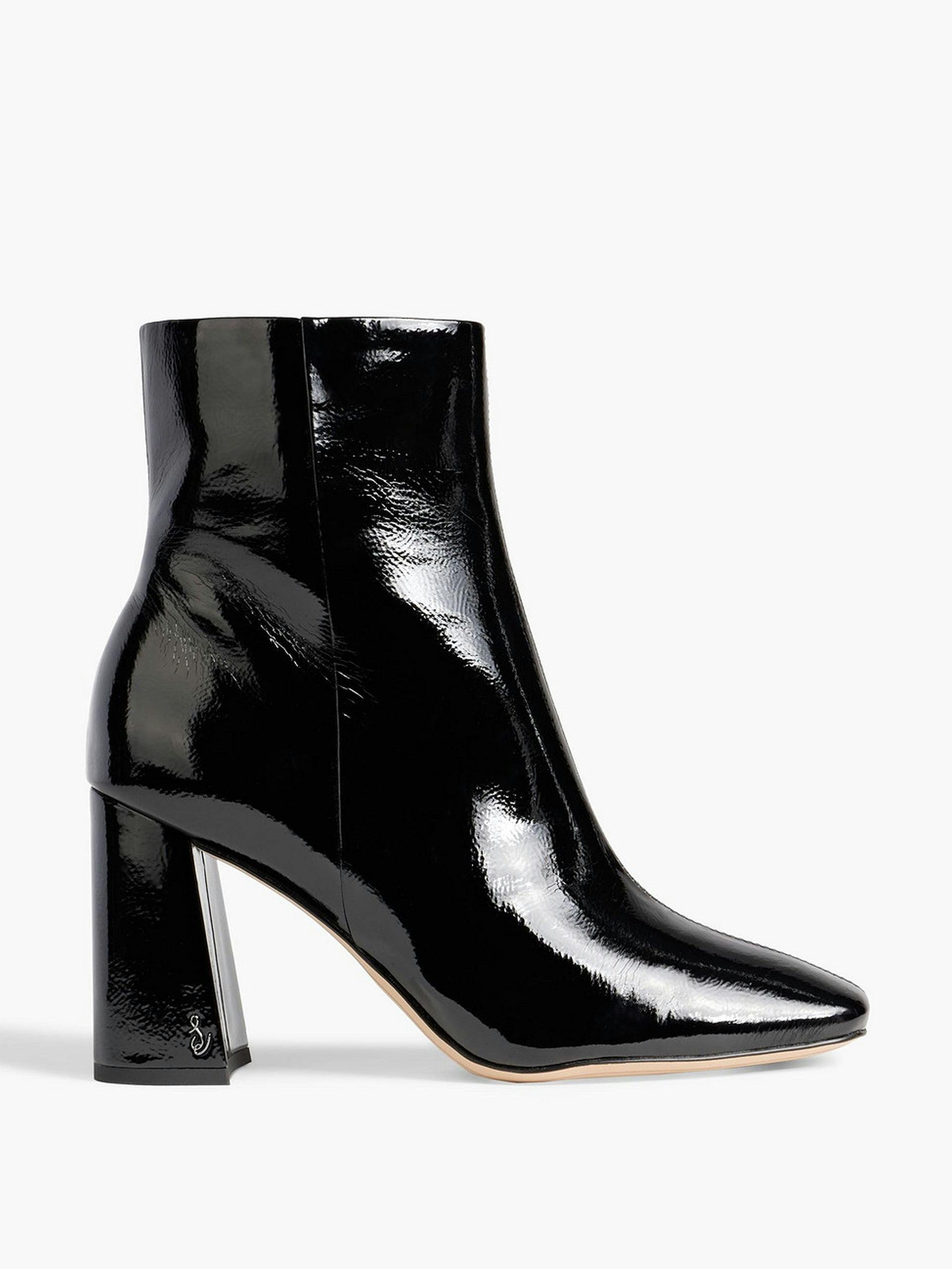 Black faux patent-leather ankle boots