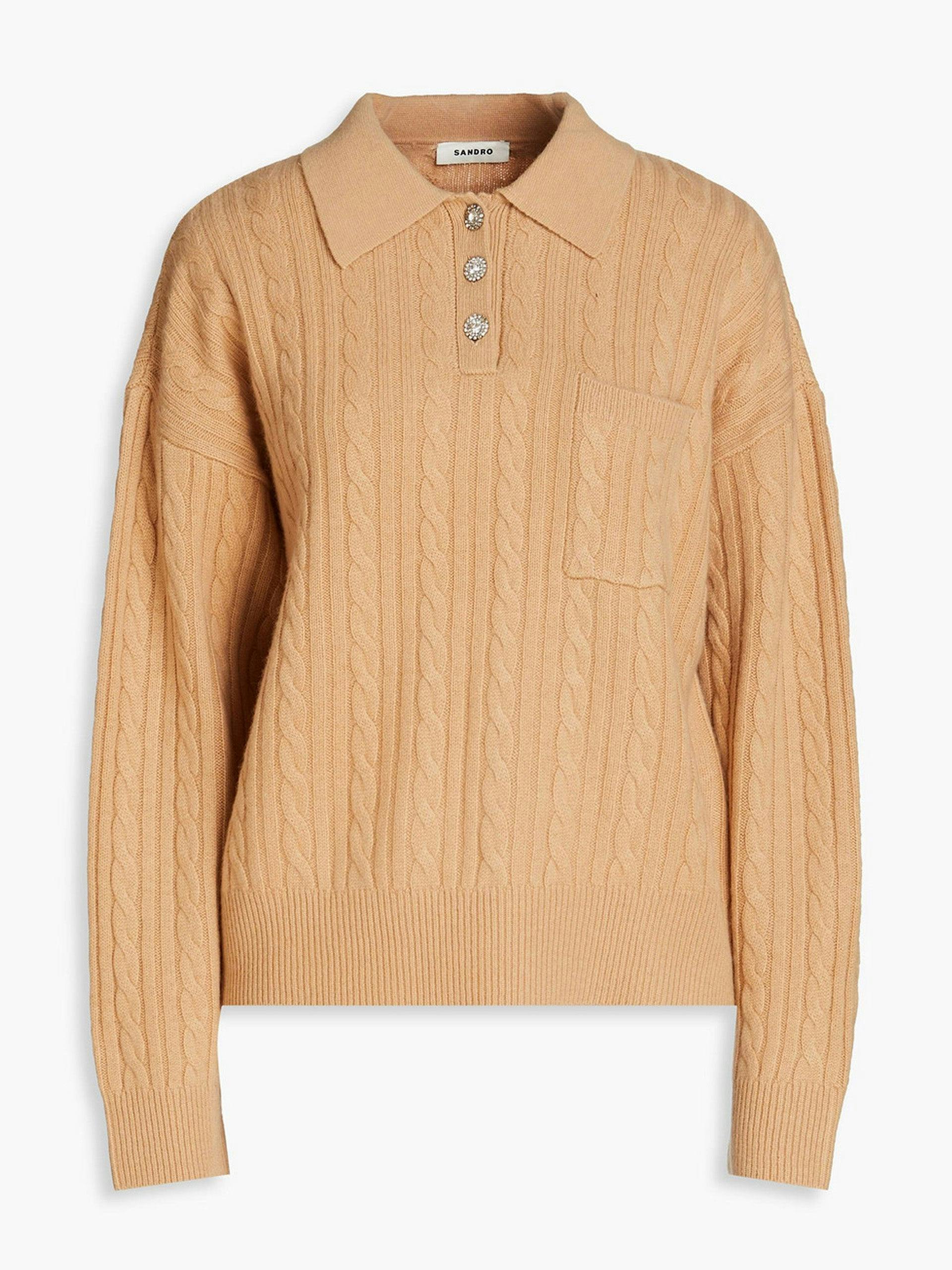 Erudine cable-knit wool and cashmere-blend polo sweater