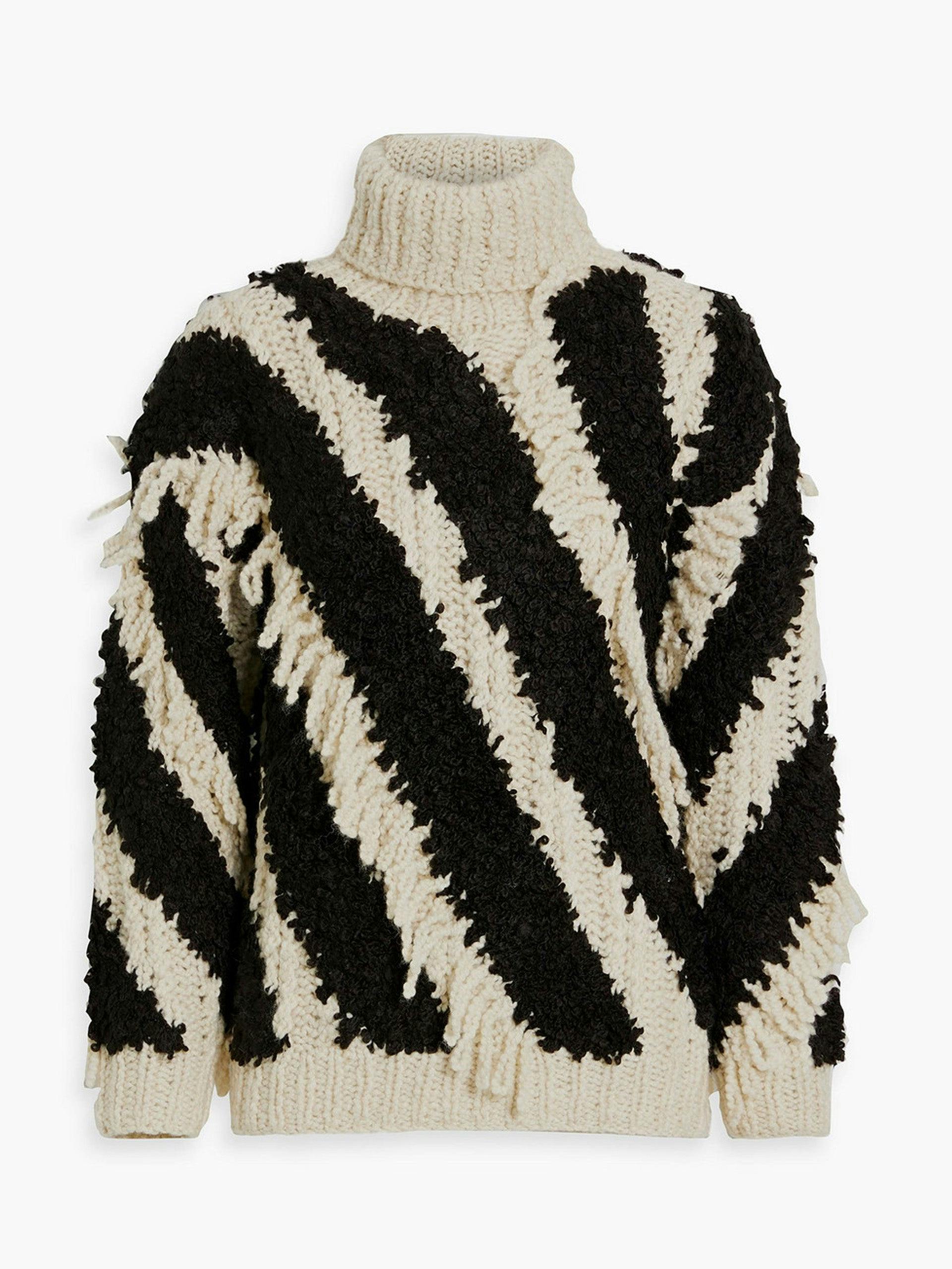 Striped bouclé-knit wool-blend turtleneck sweater