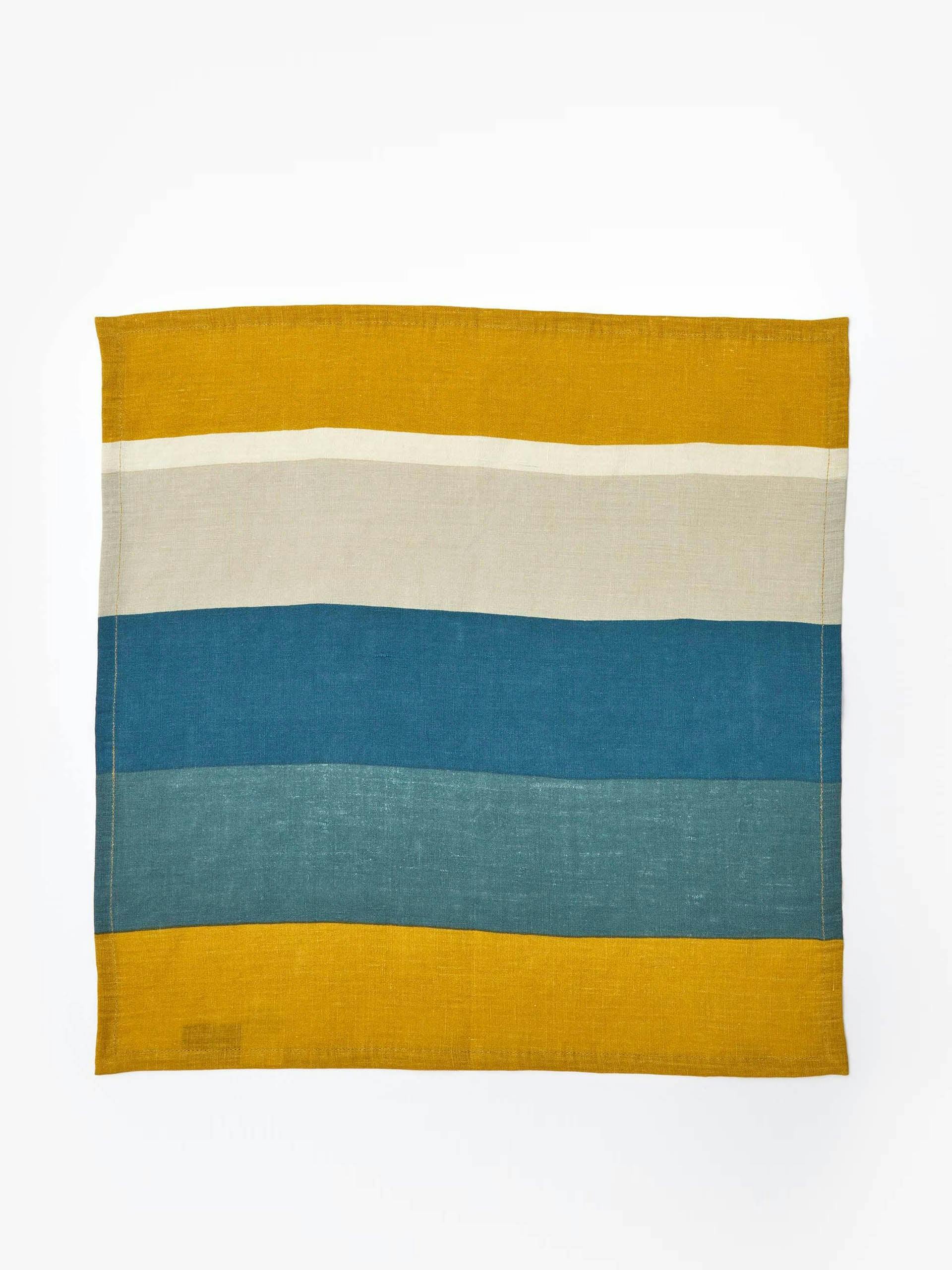 Bold Striped Napkin in ochre and teal