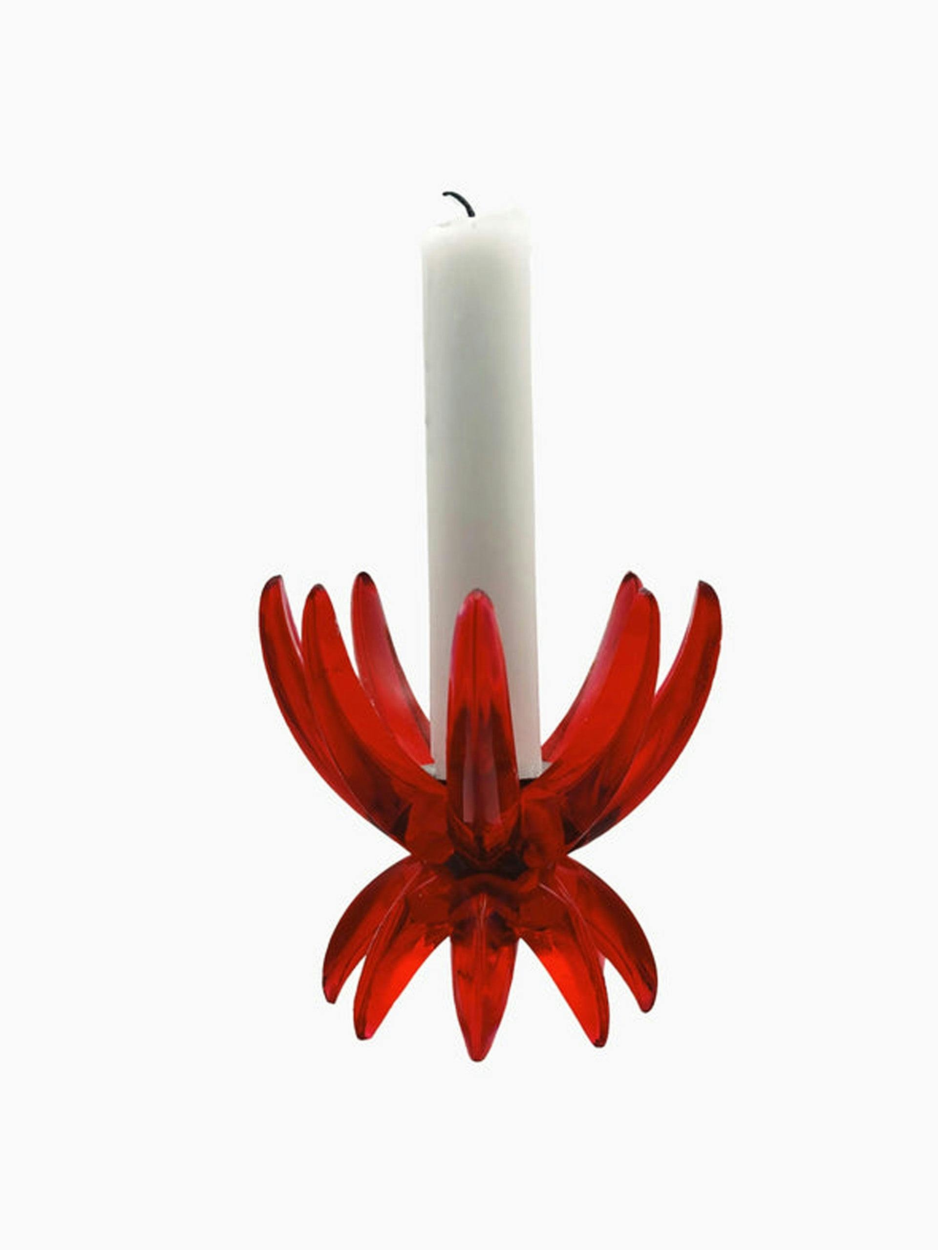 Red Lucite candlestick holder