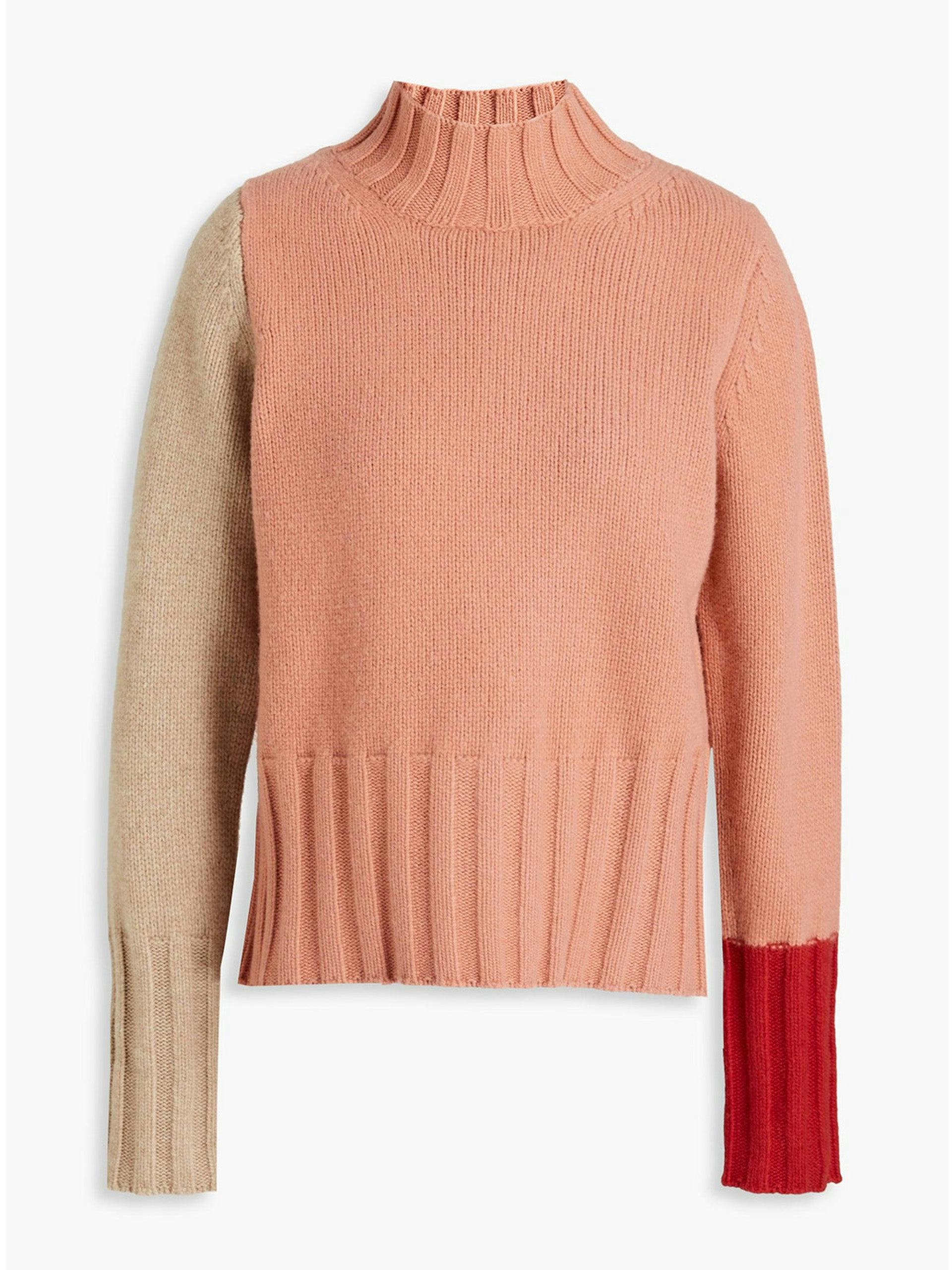 Color-block ribbed wool and cashmere-blend turtleneck sweater