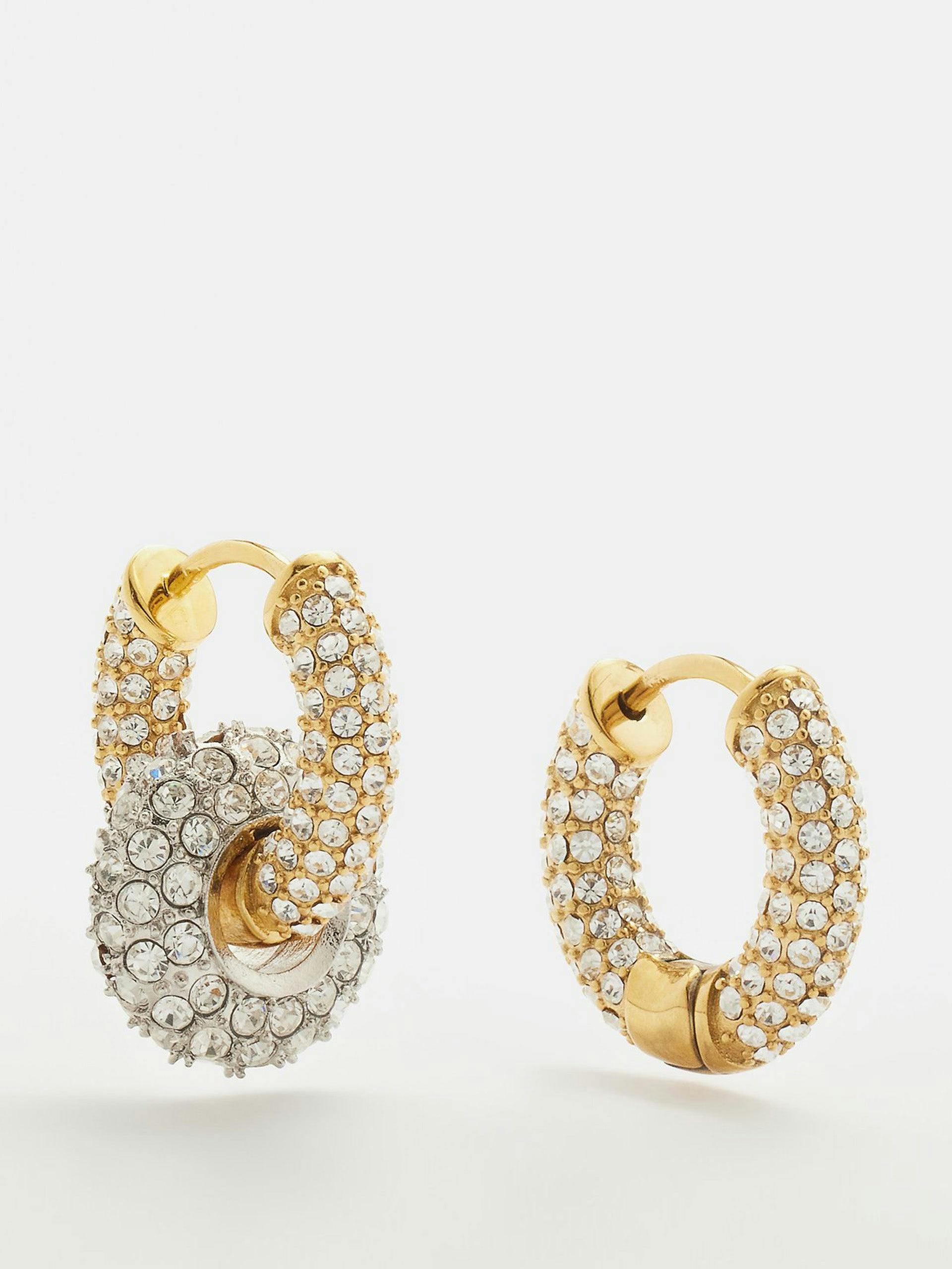 Mismatched crystal gold-plated earrings