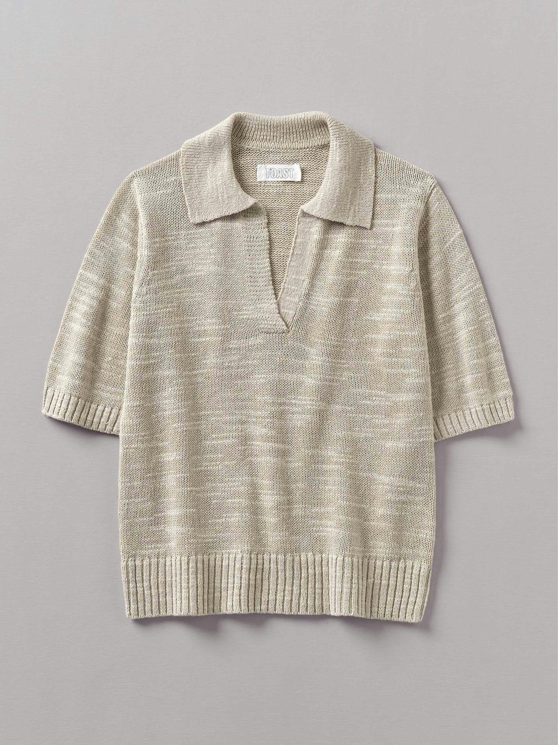 Collared linen cotton slub sweater