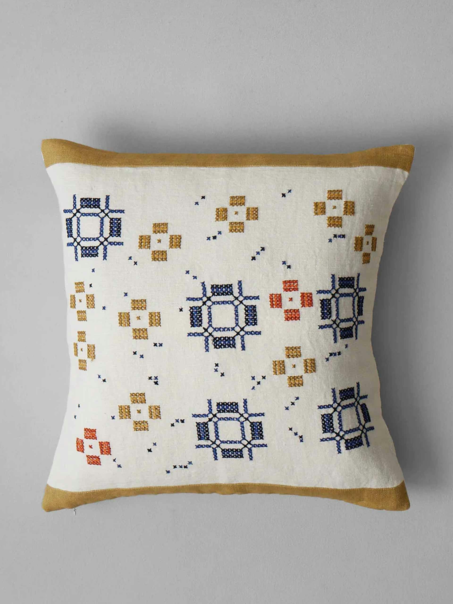 Cross stitch linen cushion cover