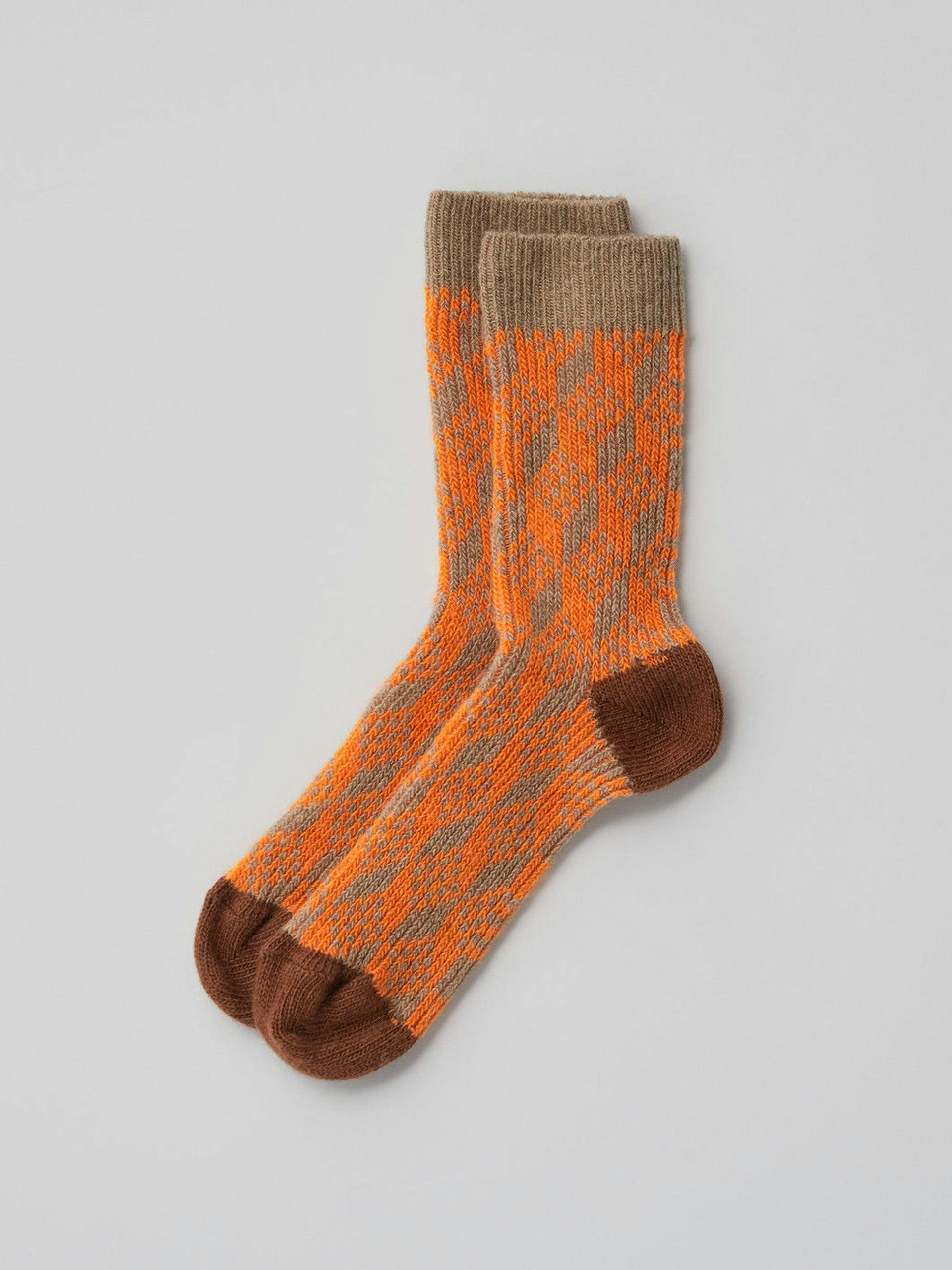 Orange geo jacquard block socks