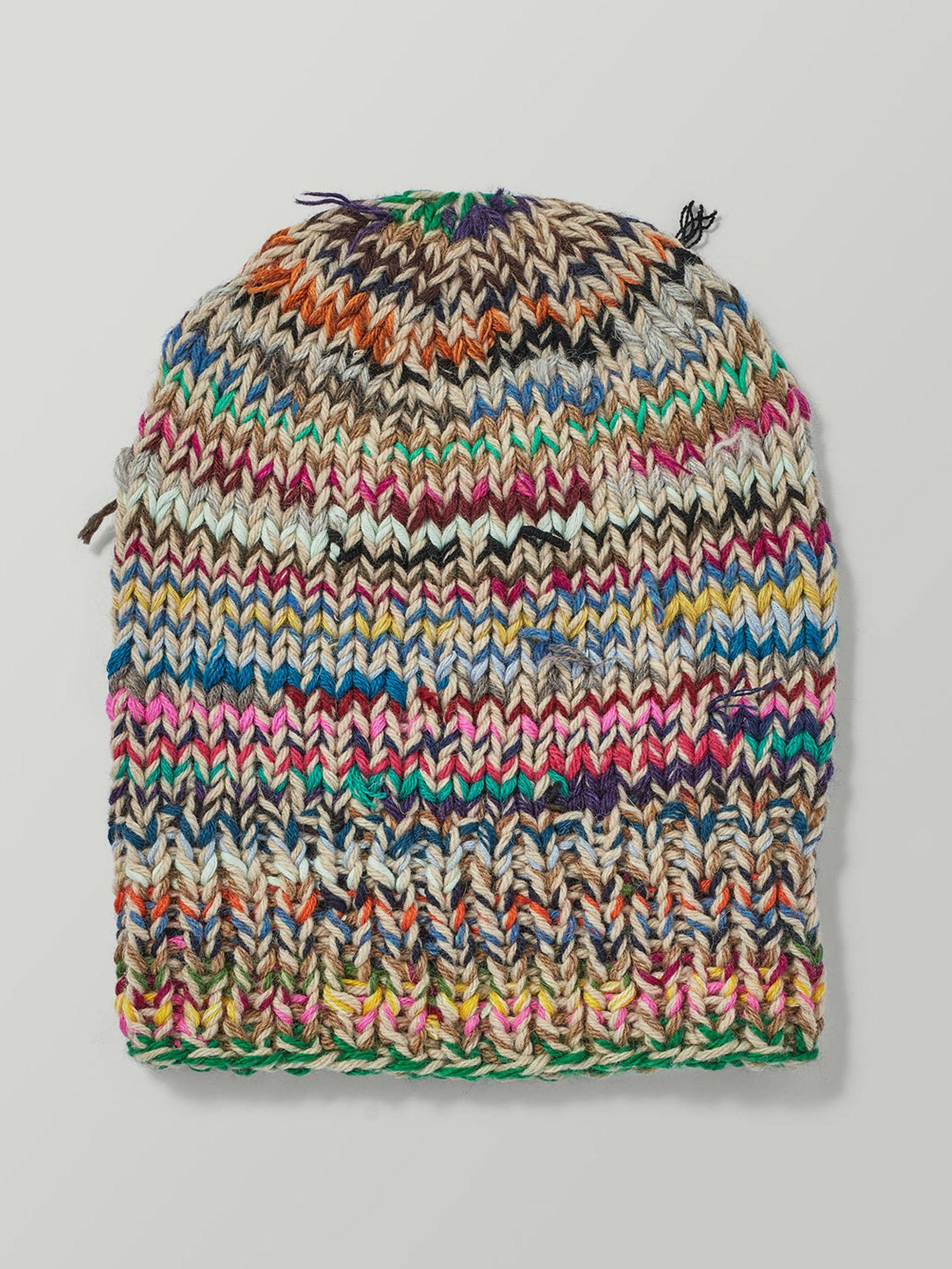 Repurposed yarn hand knitted hat