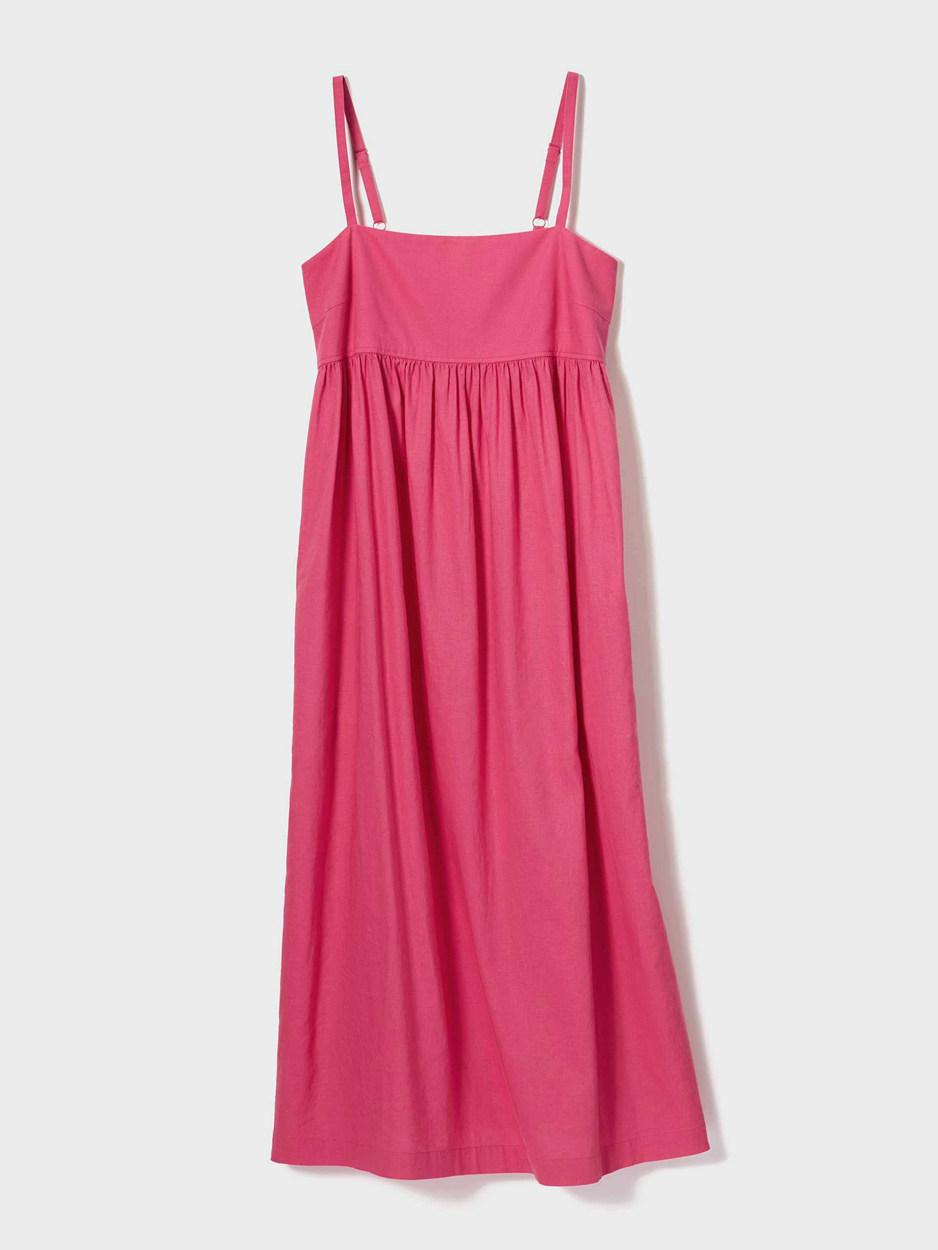 Pink gathered linen blend dress