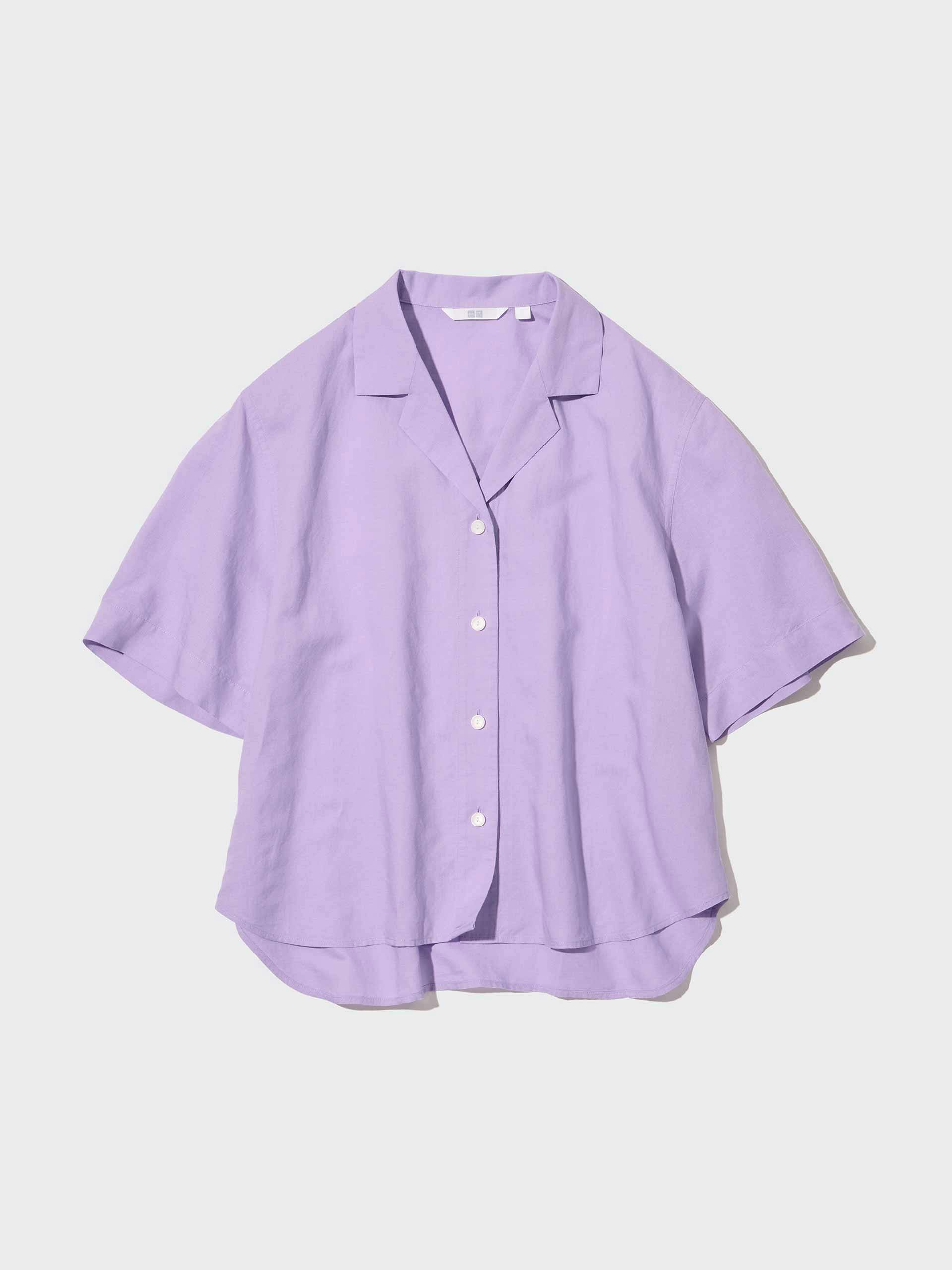 Purple linen blend short-sleeve shirt