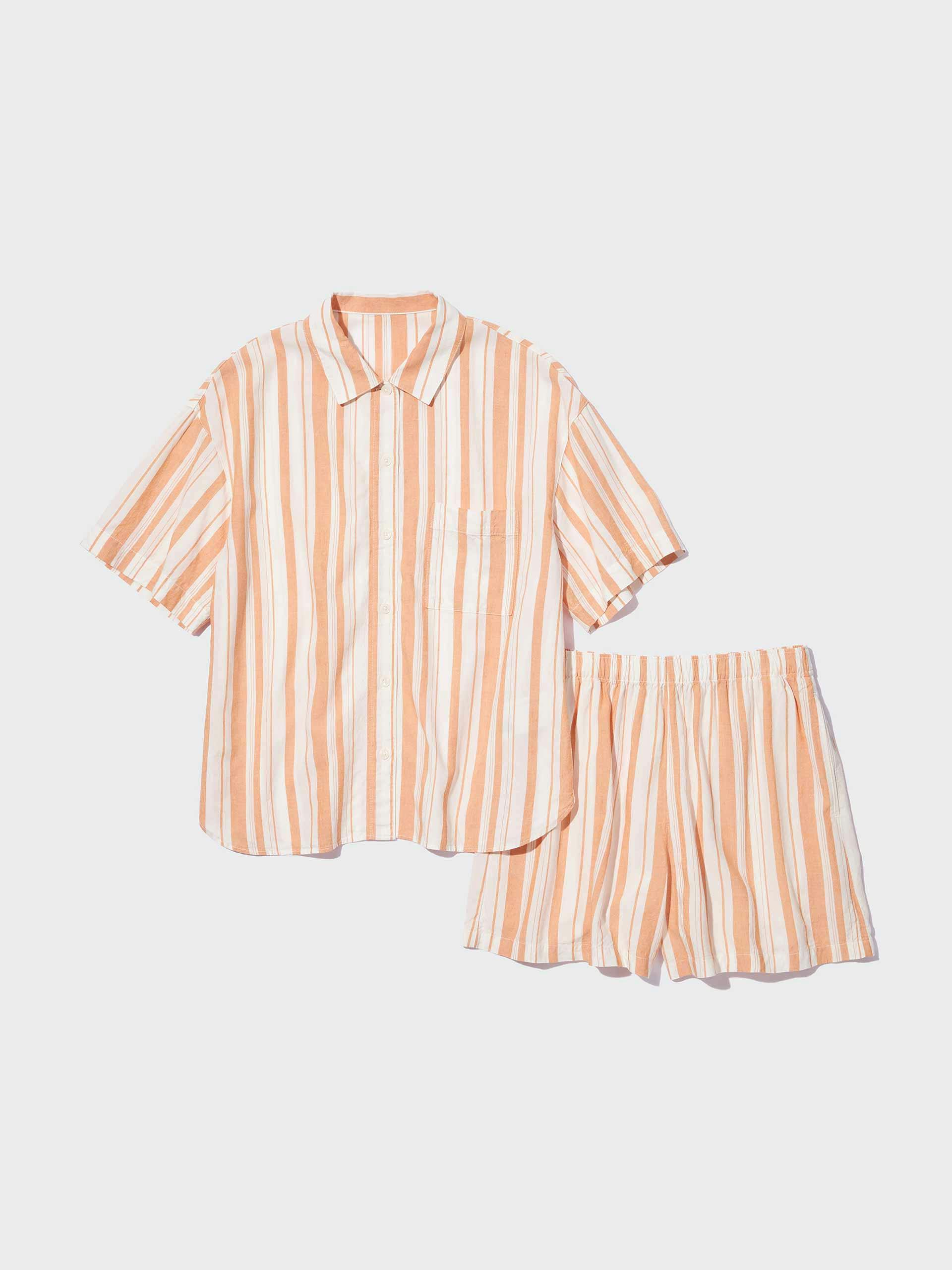 Striped linen blend short and shirt set