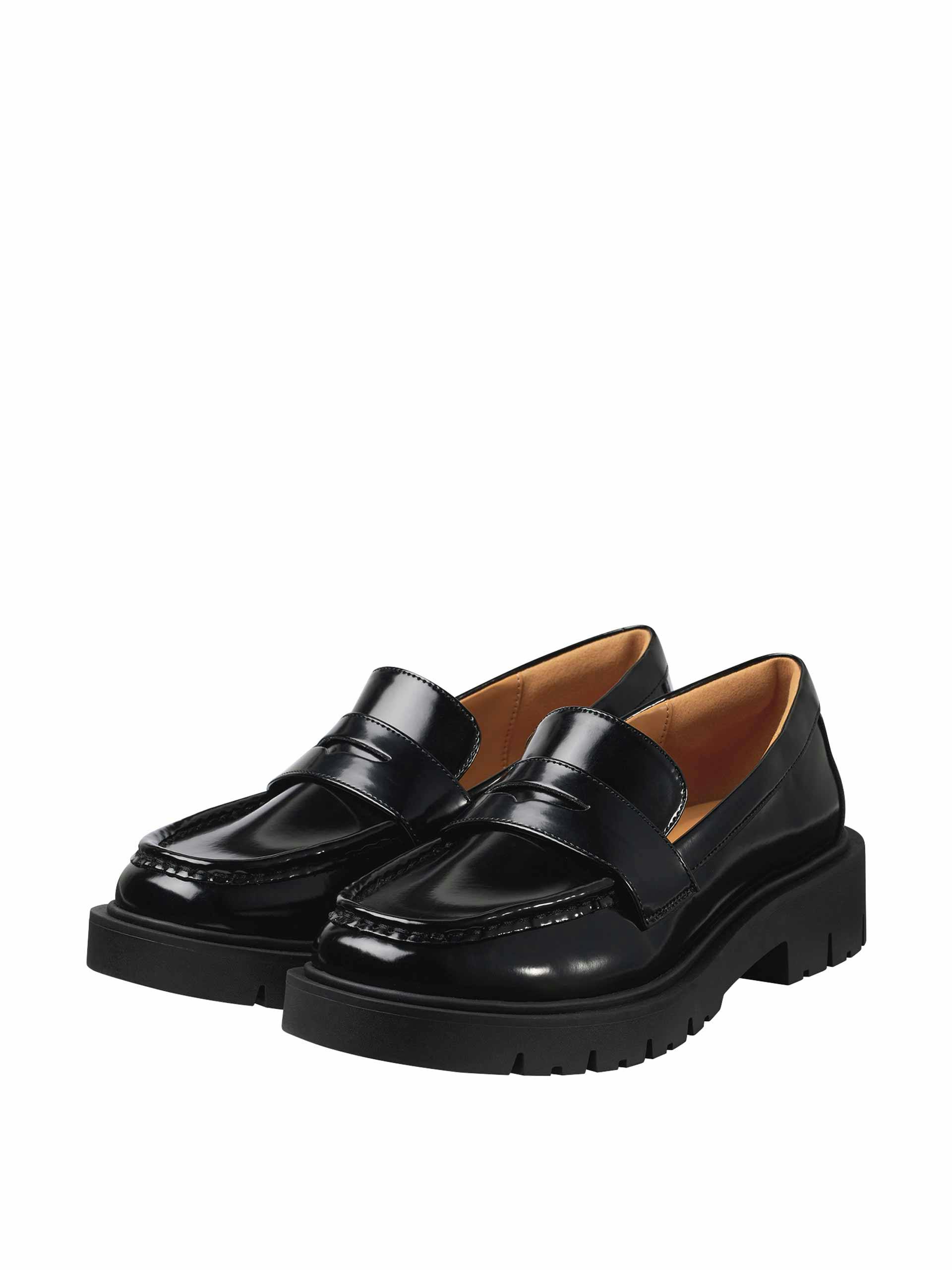 Black glossy loafers