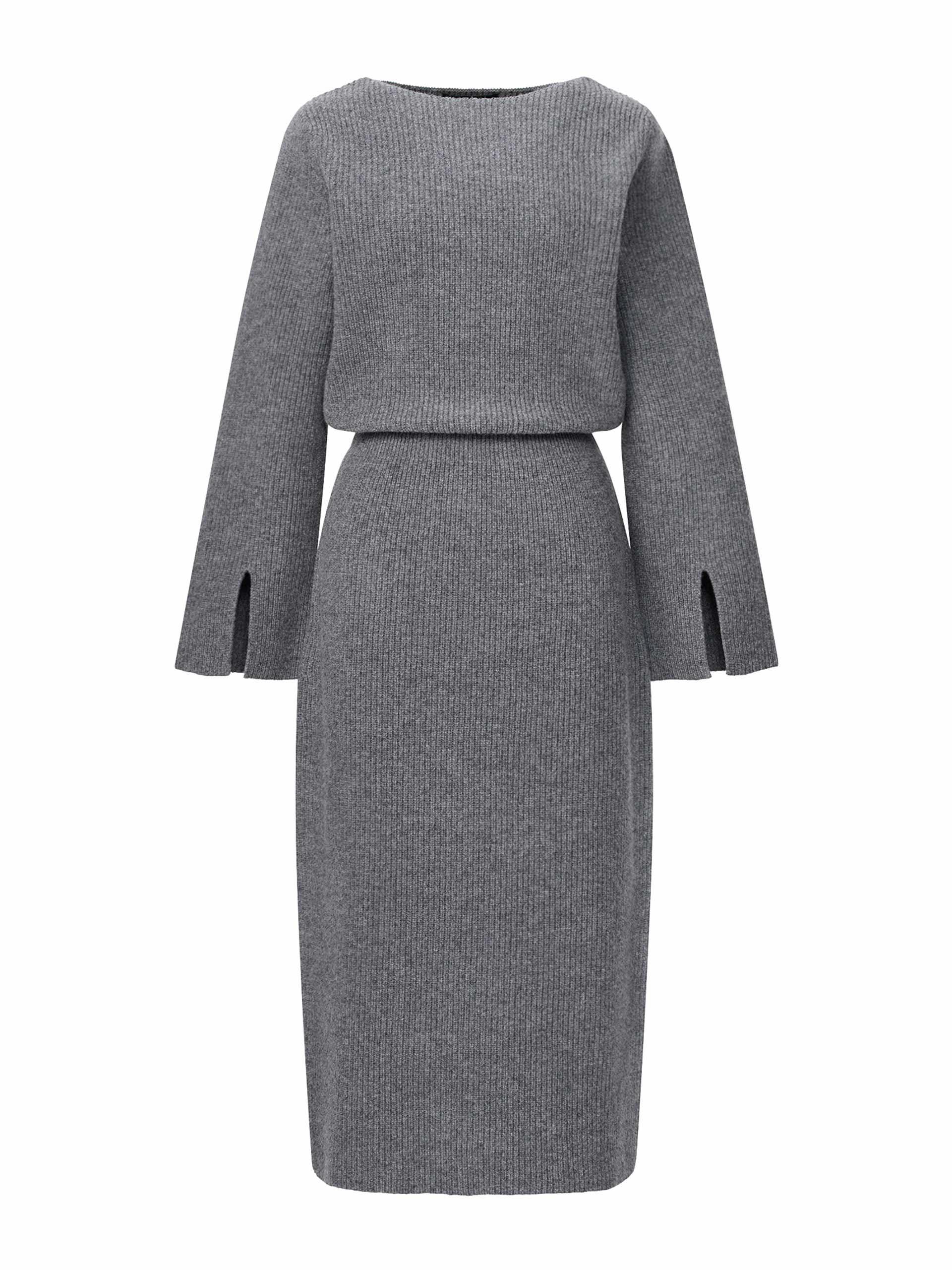 Grey long sleeved knitted dress