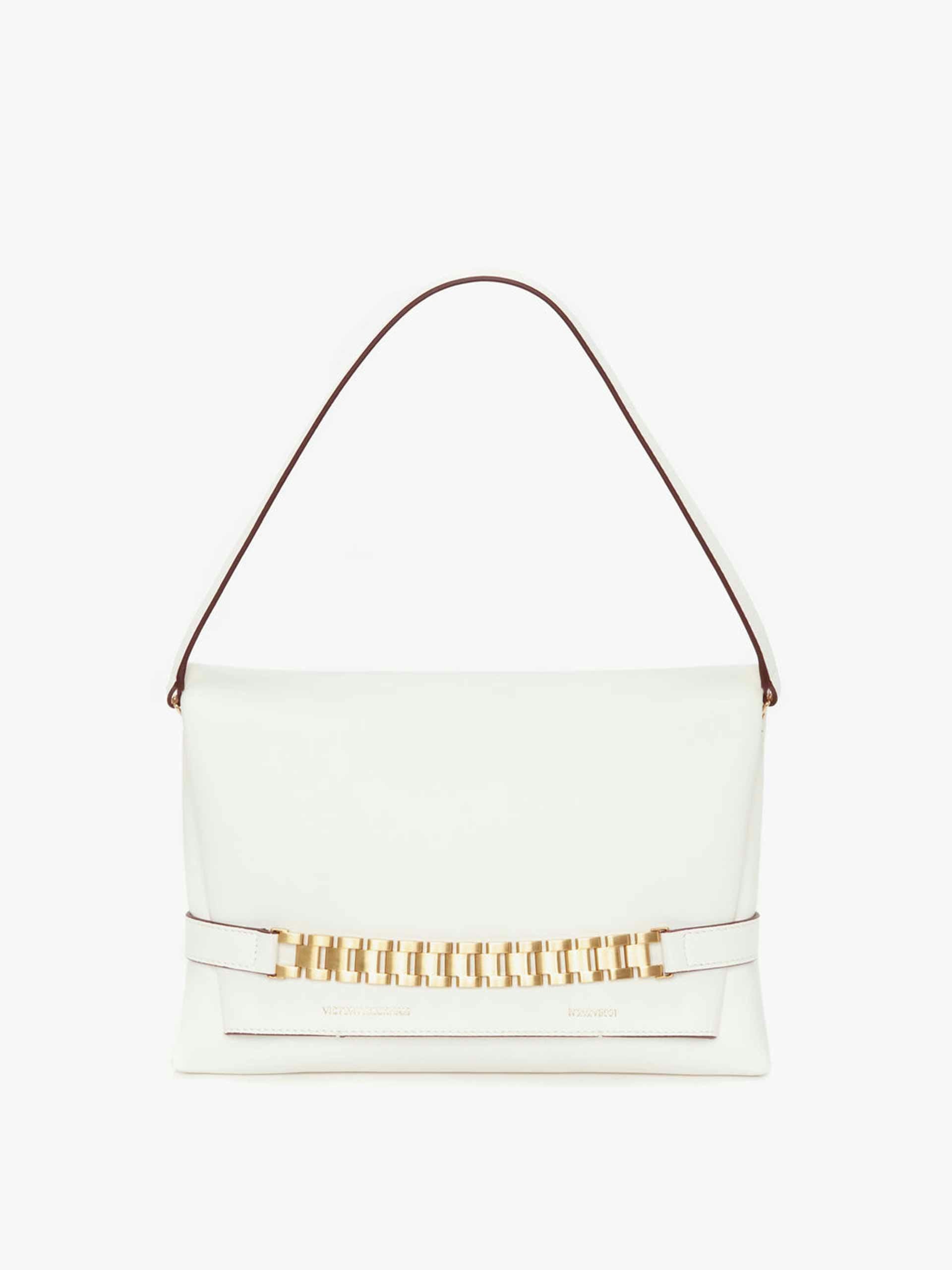 White leather shoulder bag with chain