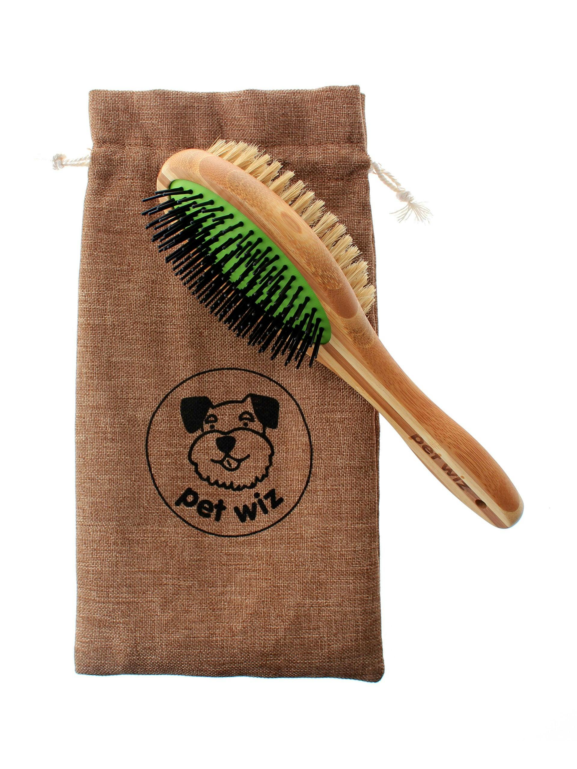 Double sided pin and bristle bamboo dog brush