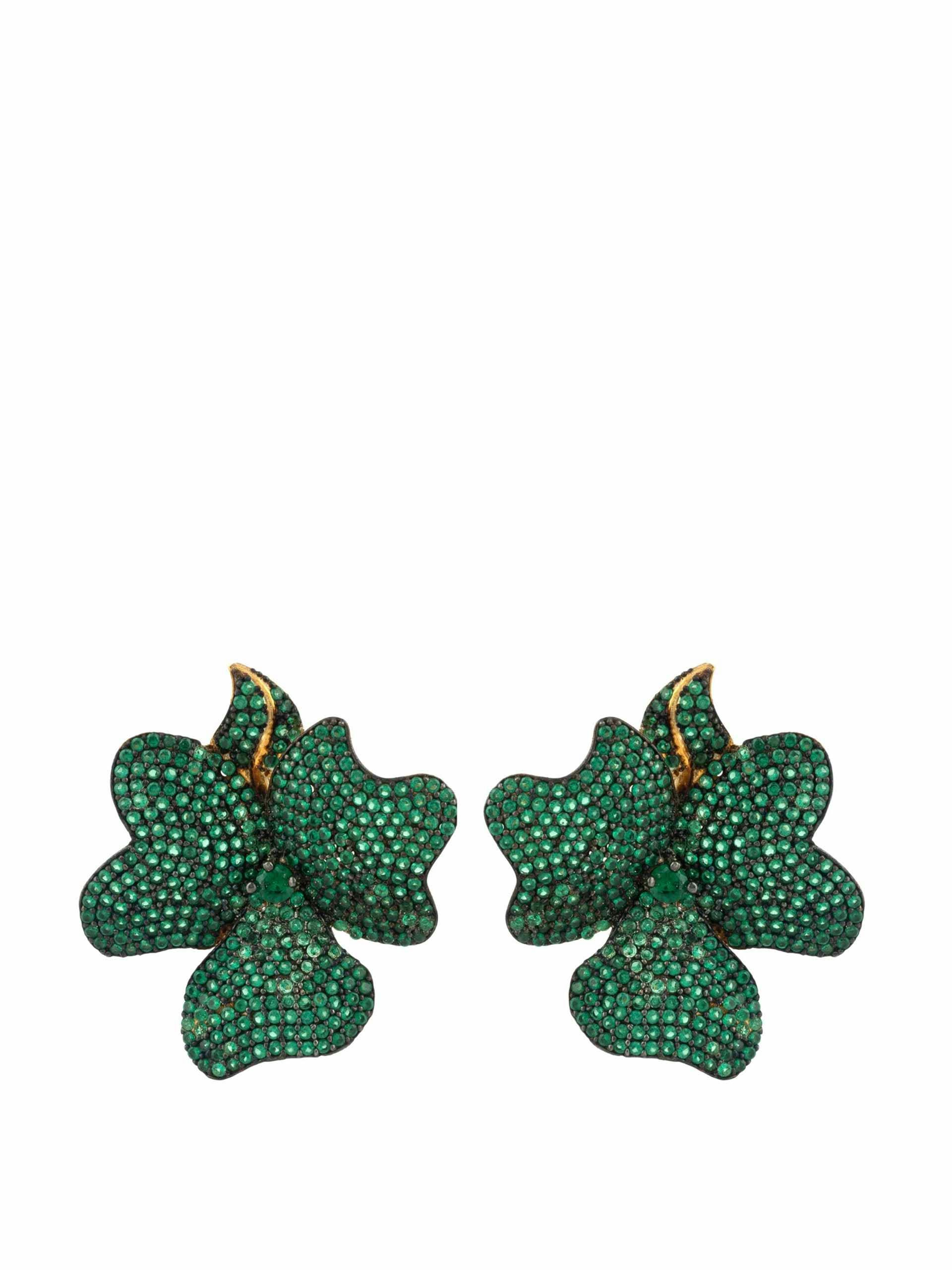 Emerald flower large stud earrings