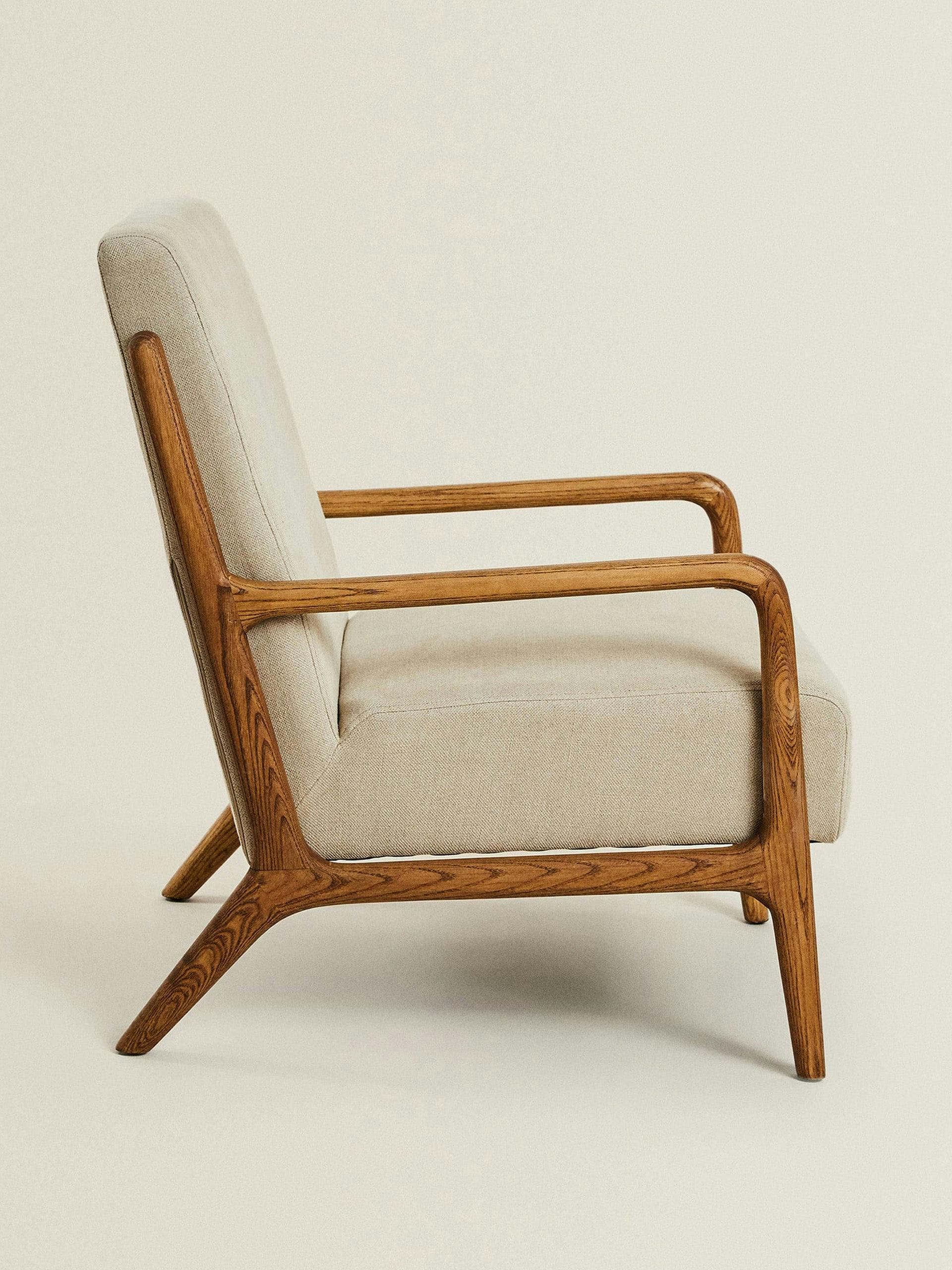 Ash wood and linen armchair
