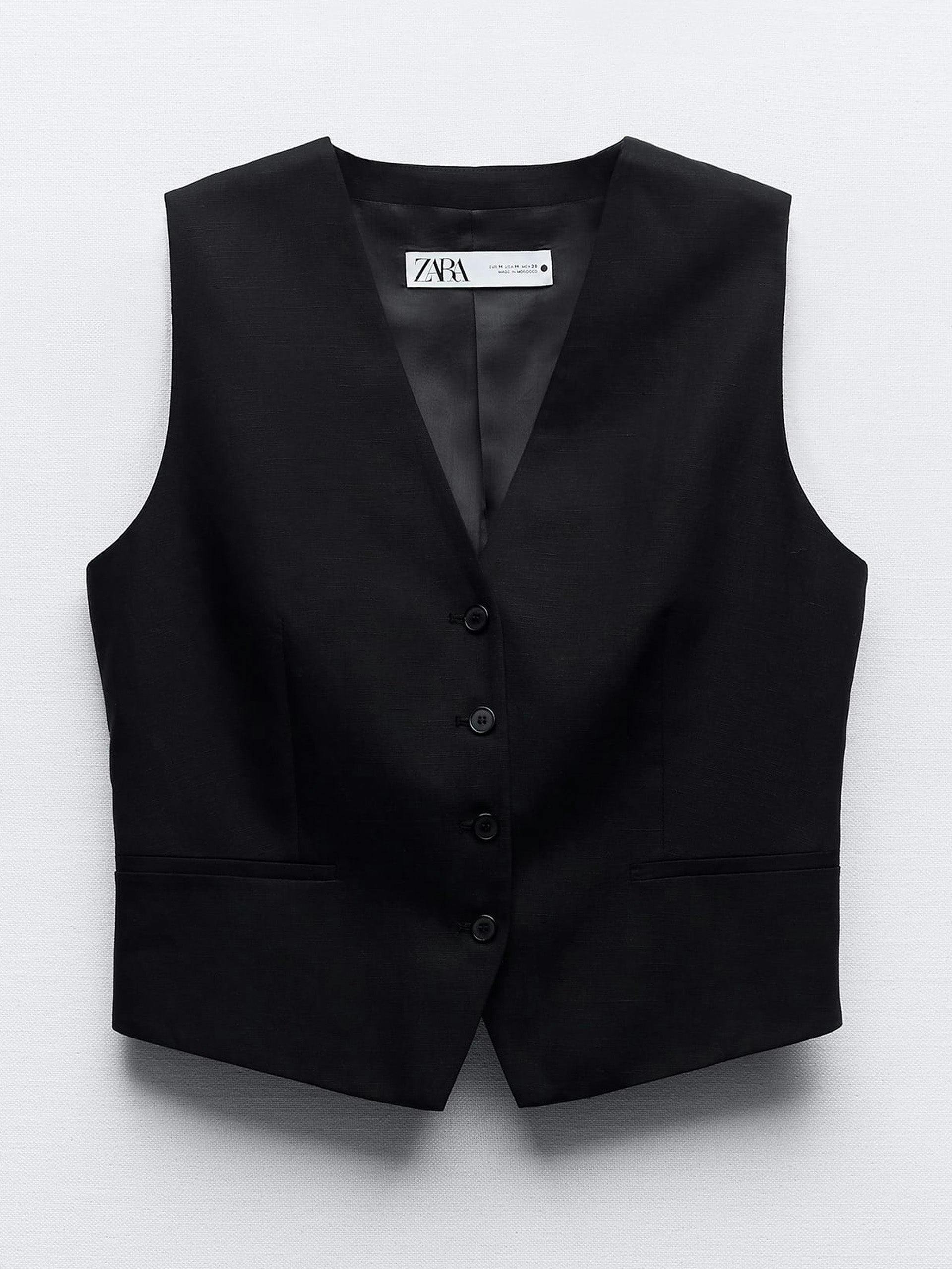 Black linen blend waistcoat