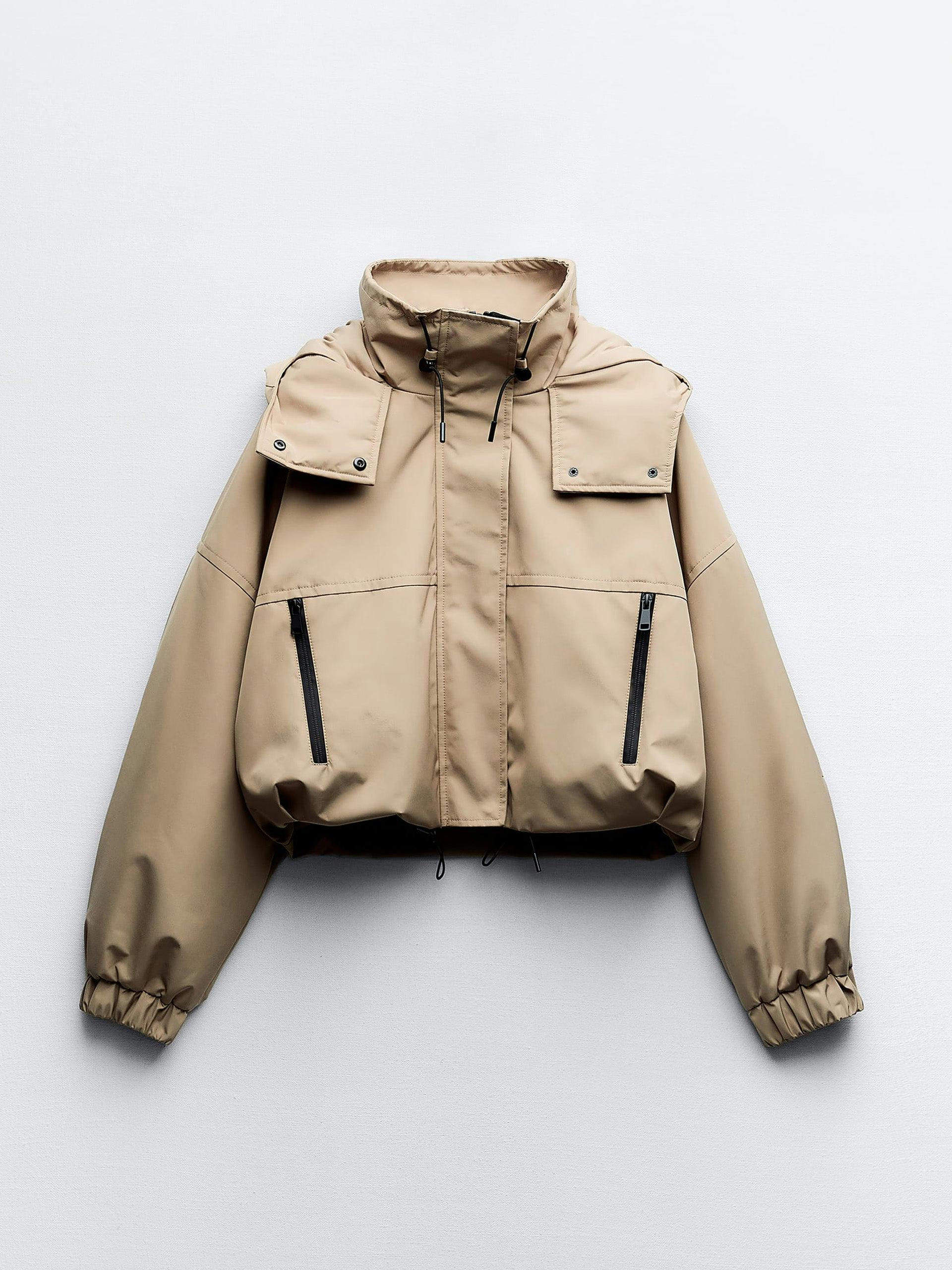 High neck cropped hooded jacket