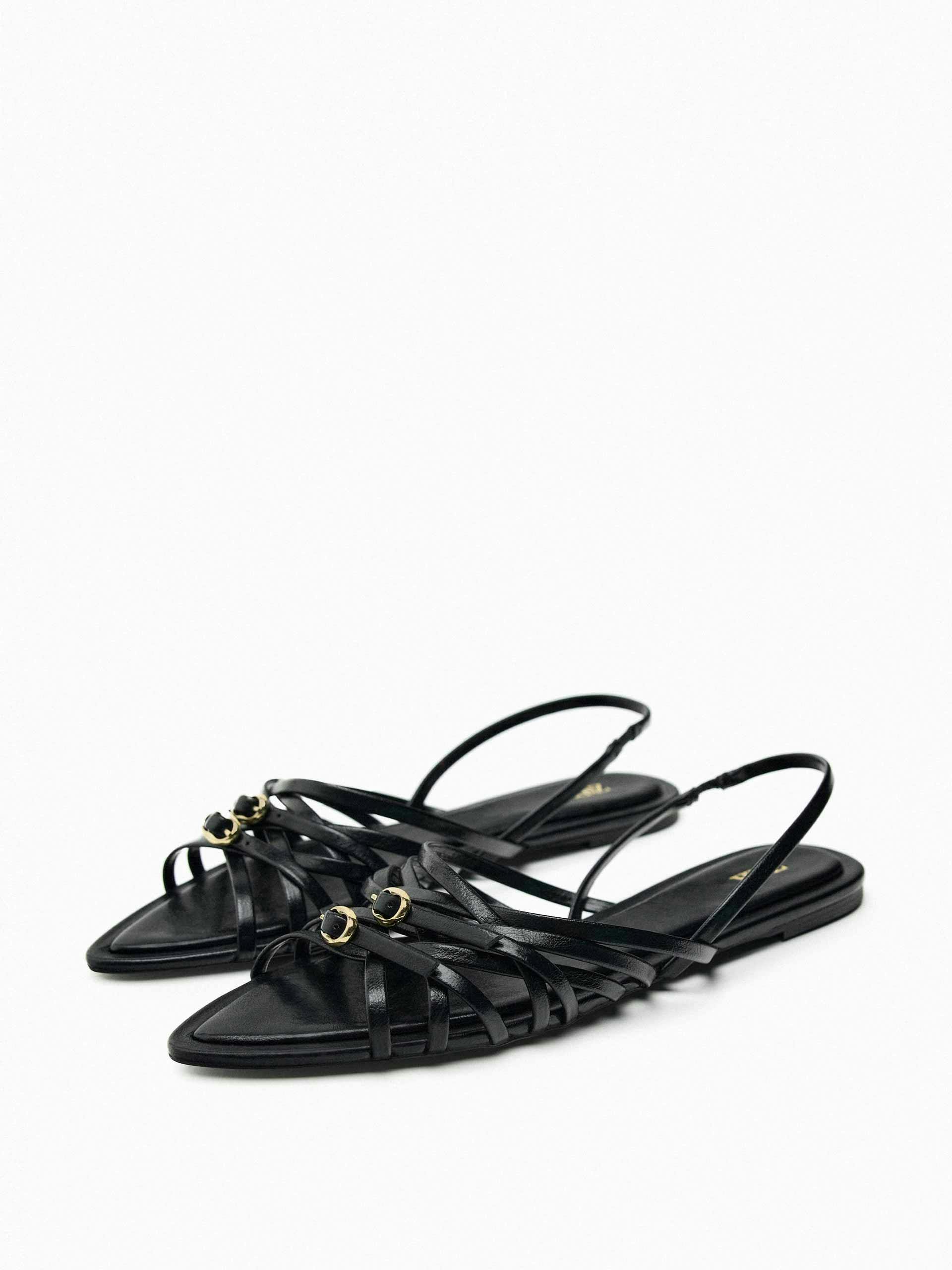 Black crossed strap sandals
