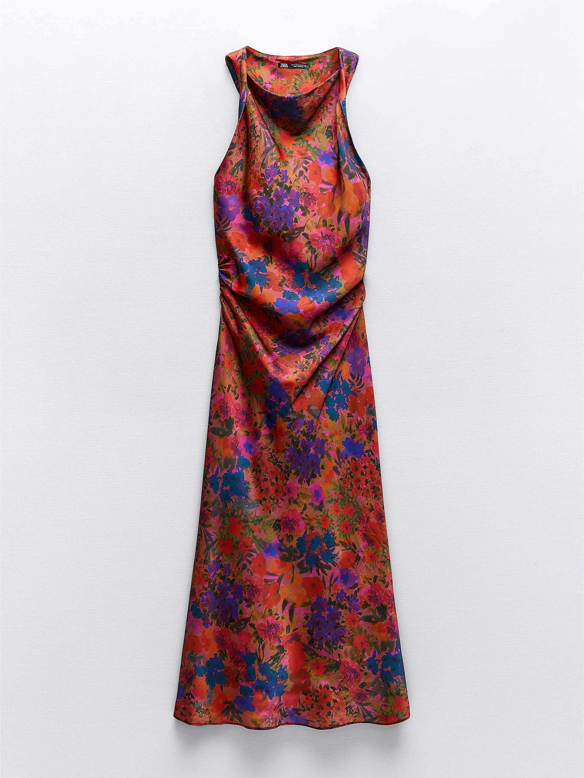 Multicoloured floral print satin midi dress