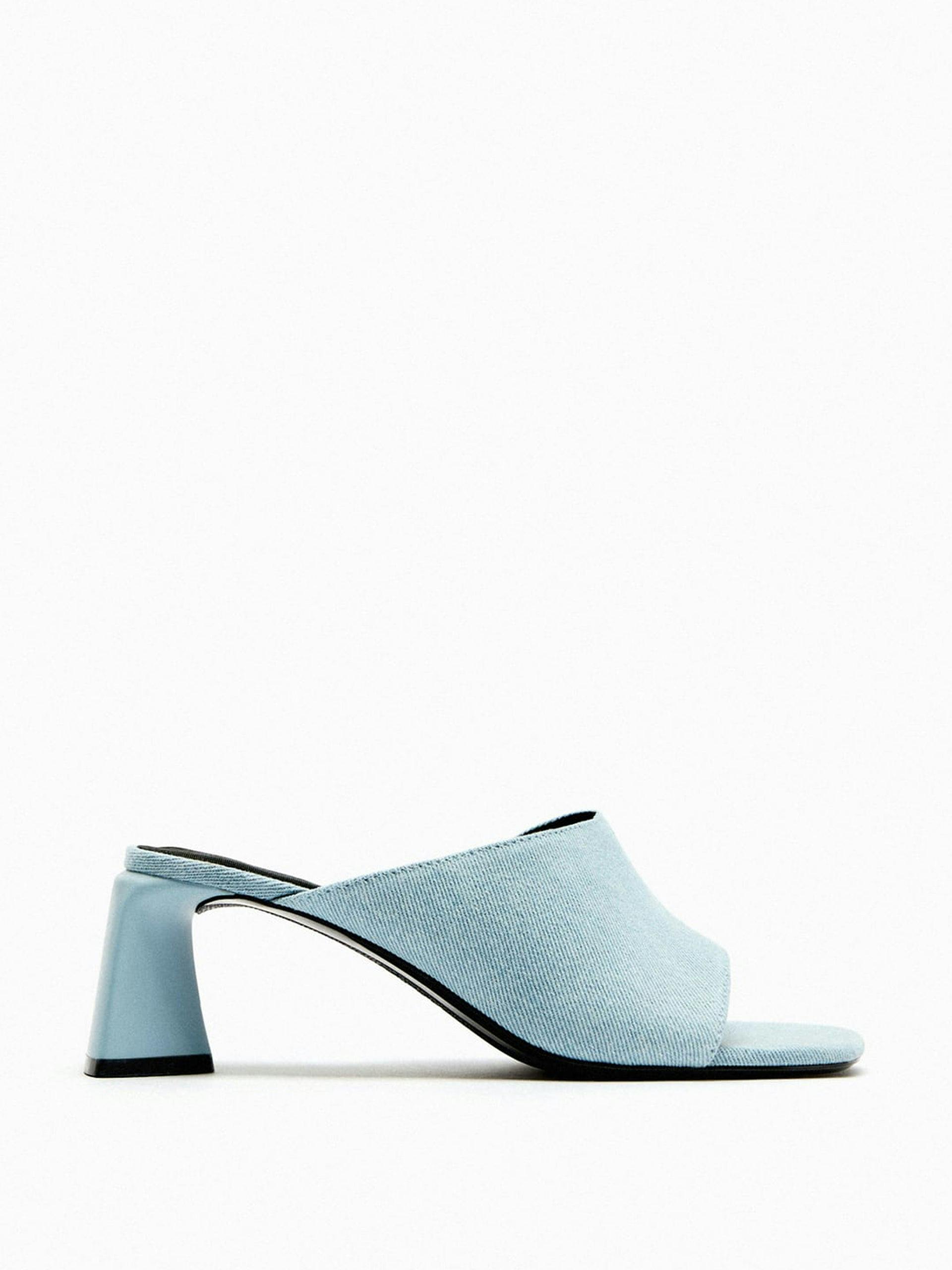 Blue denim high-heeled sandals