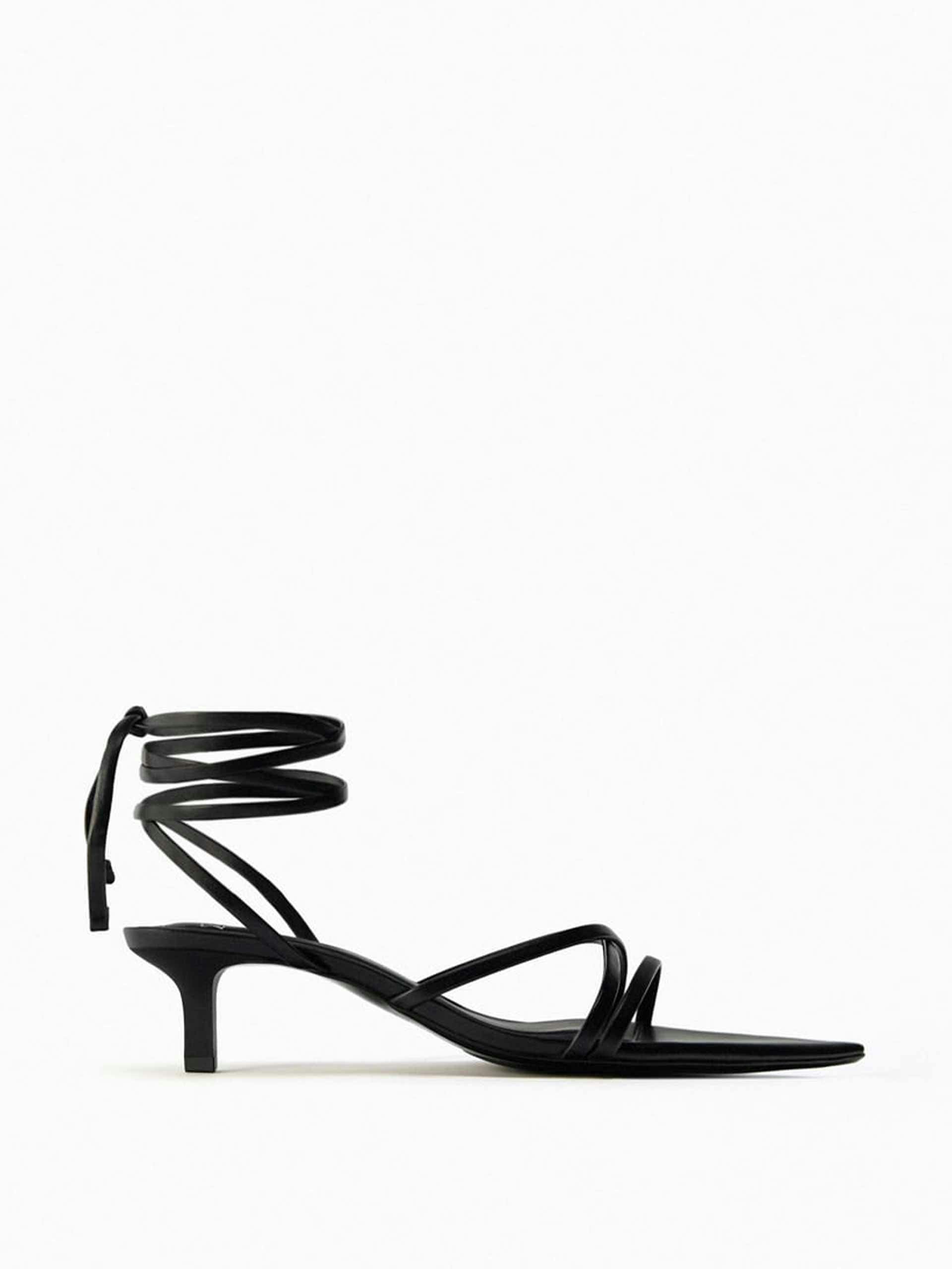 Black lace-up heeled sandals