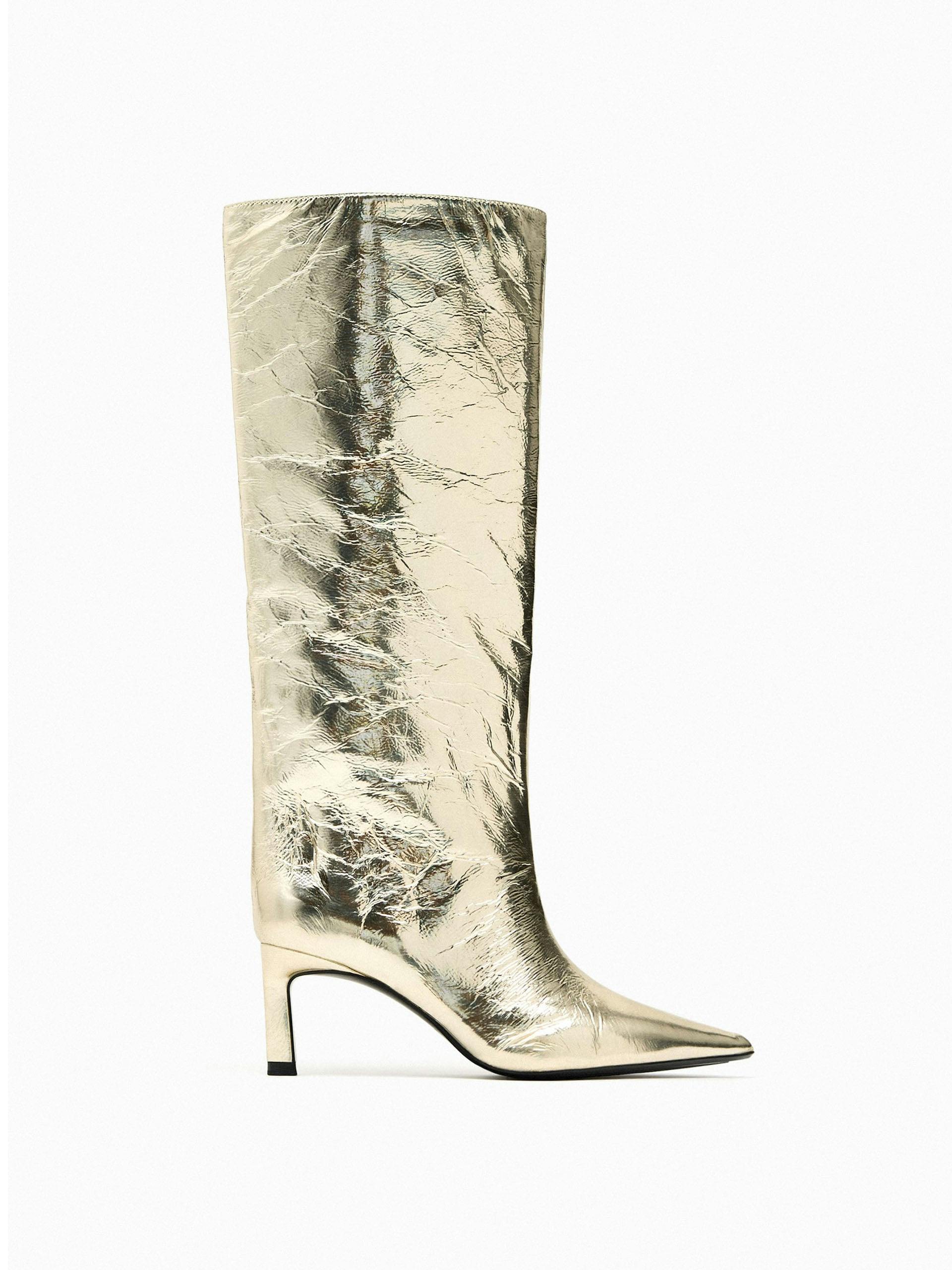 Metallic high-heeled boots