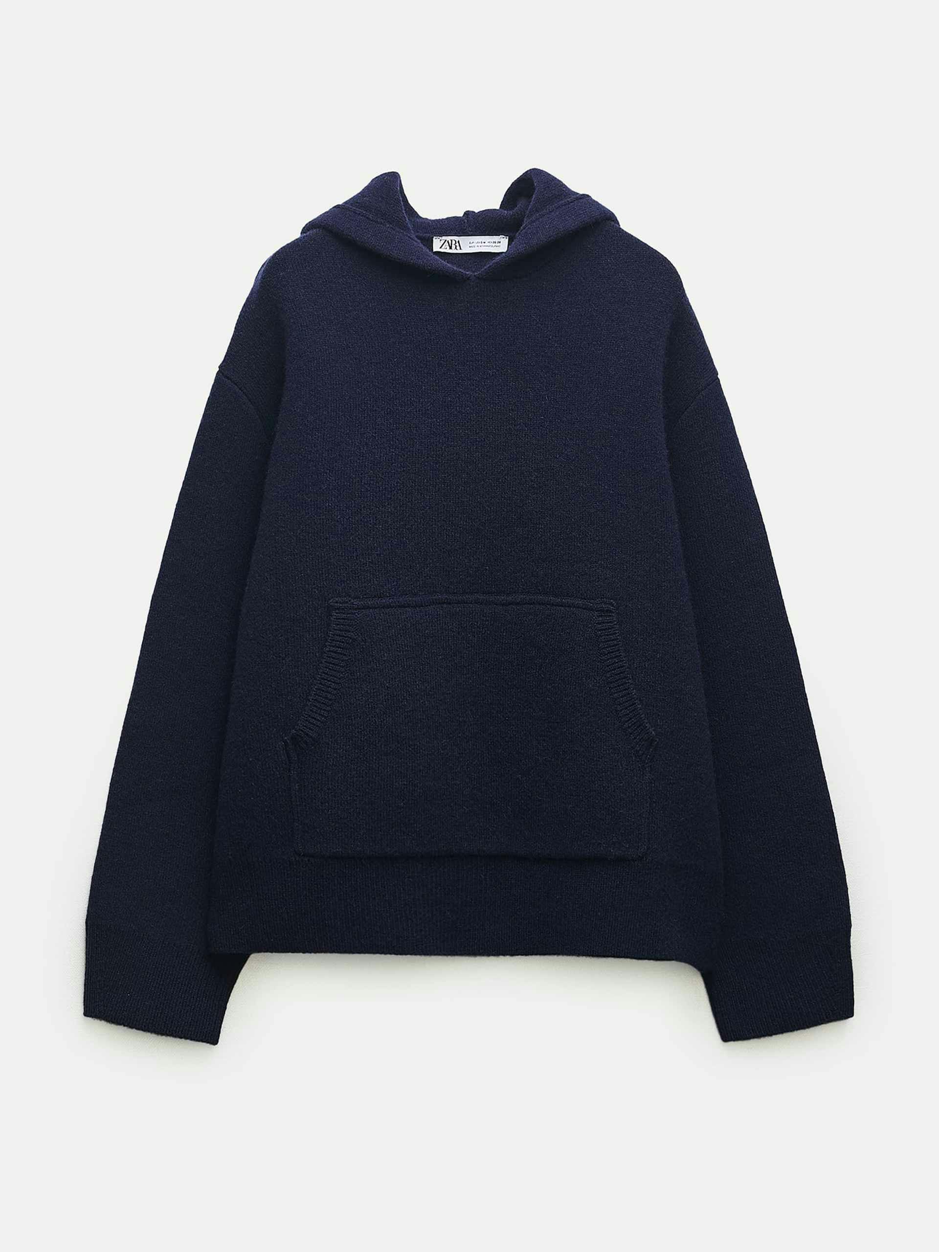 Oversize wool knit blue hoodie