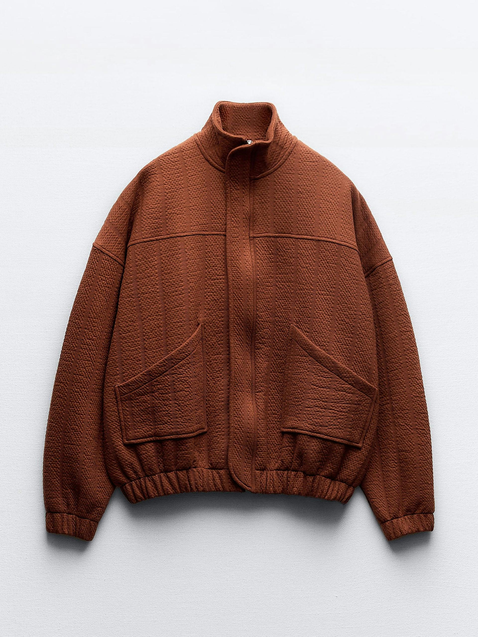 Russet oversized quilted bomber jacket