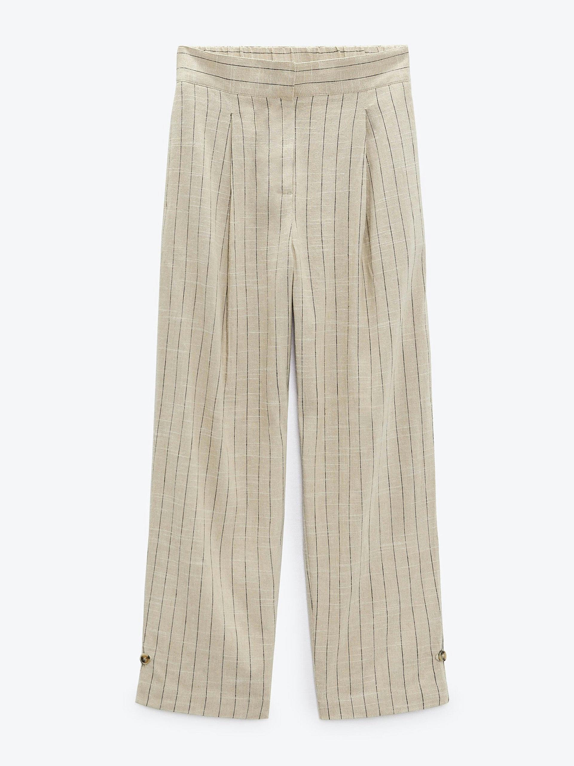 Sand striped linen blend trousers
