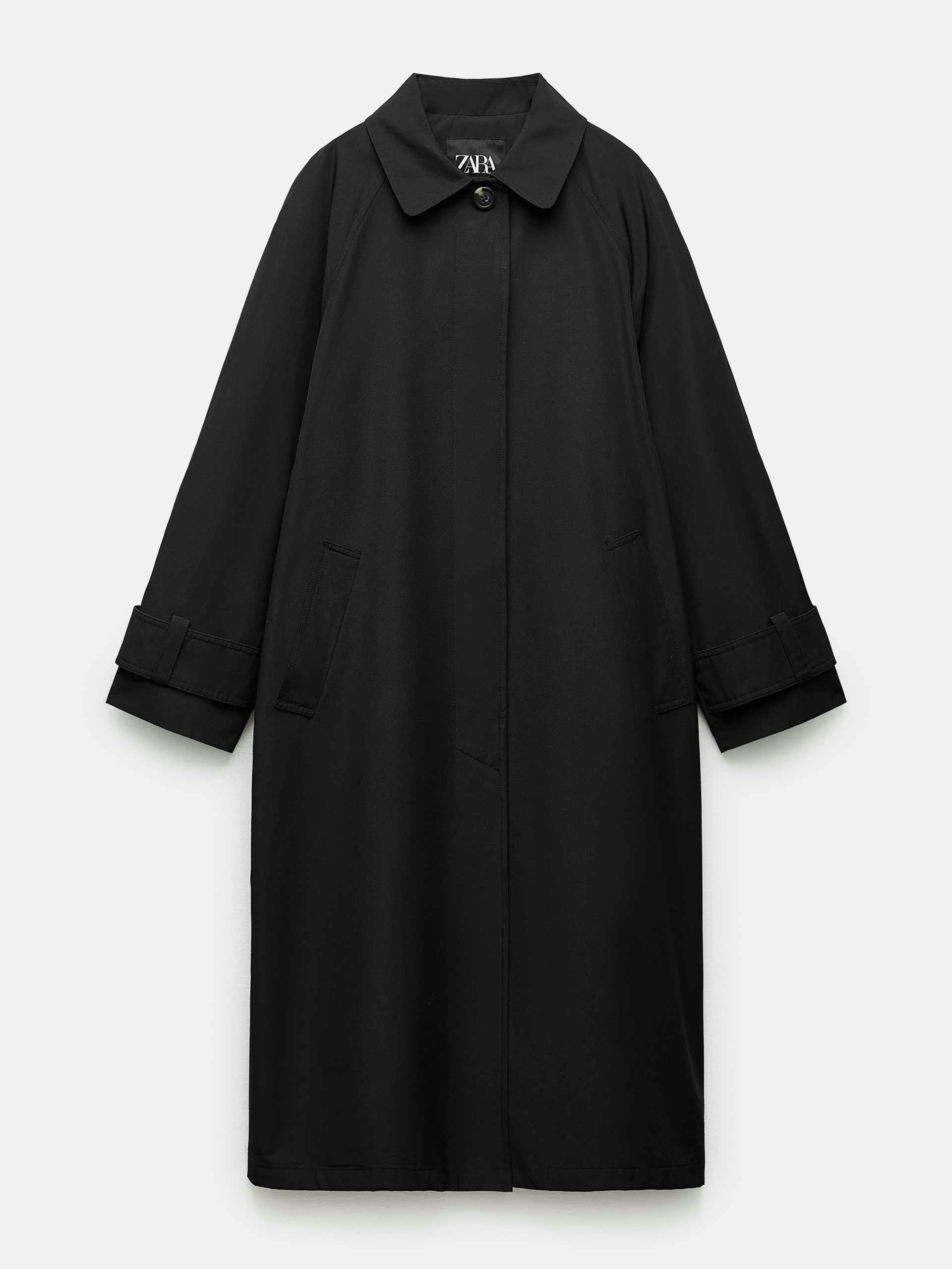 Oversize water-repellent black trench coat