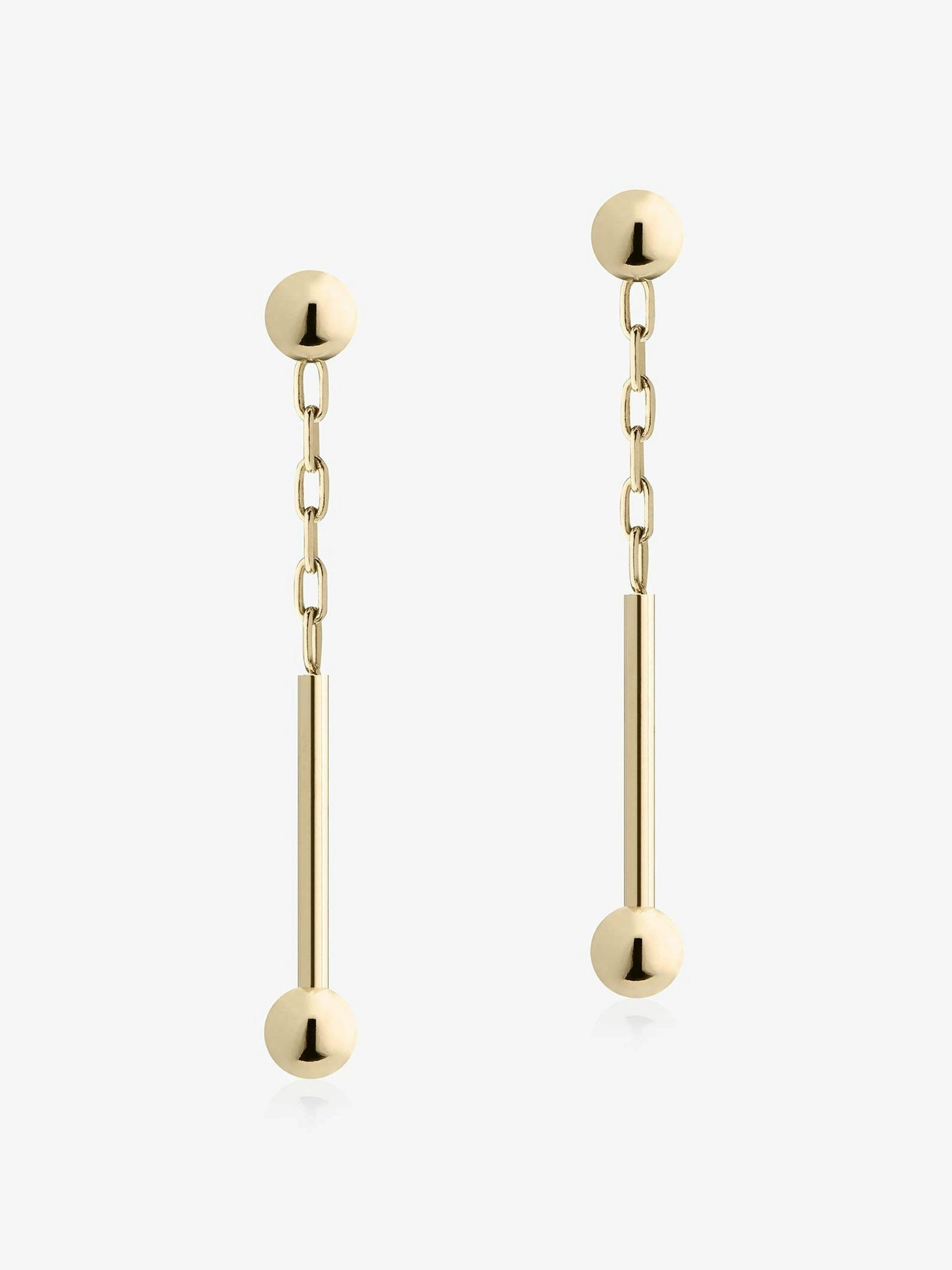 Gold music bar drop earrings