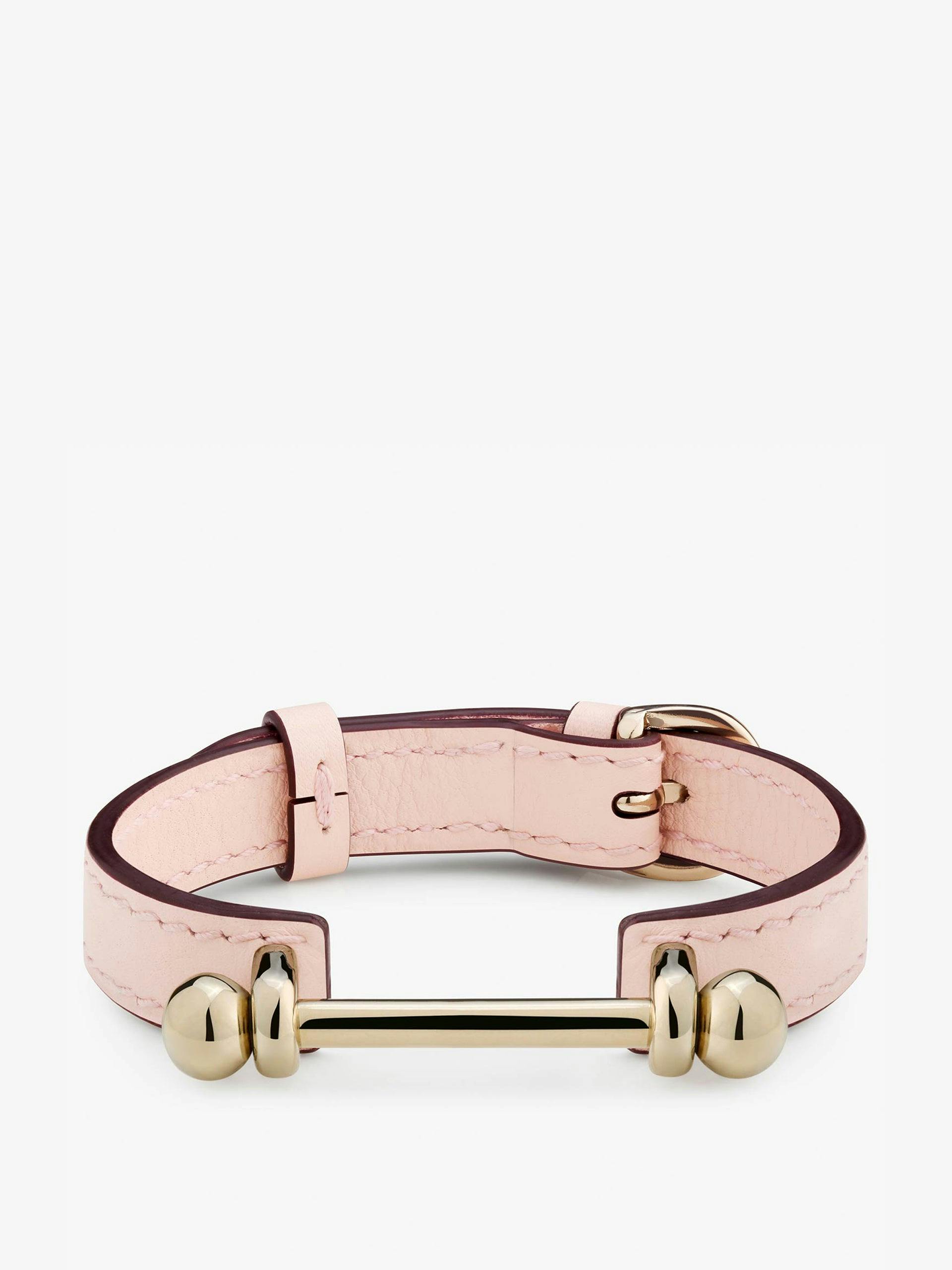 Gold music bar soft pink leather bracelet