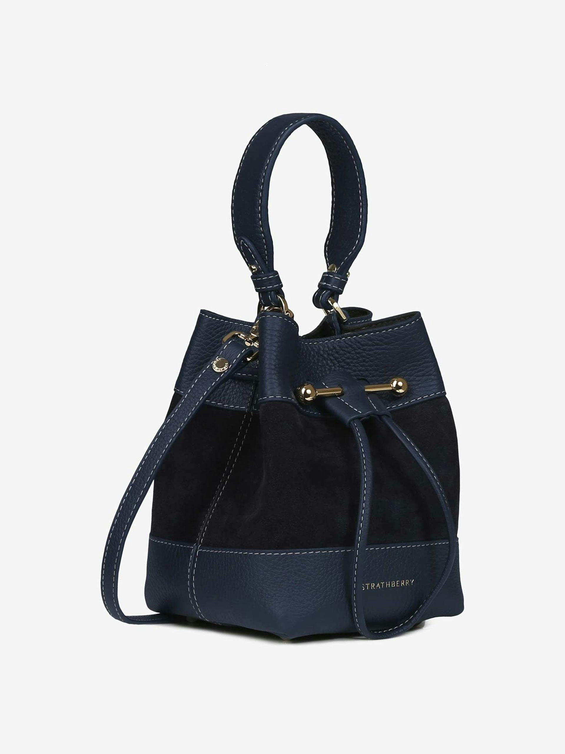 Navy Lana Osette leather and suede top handle bag