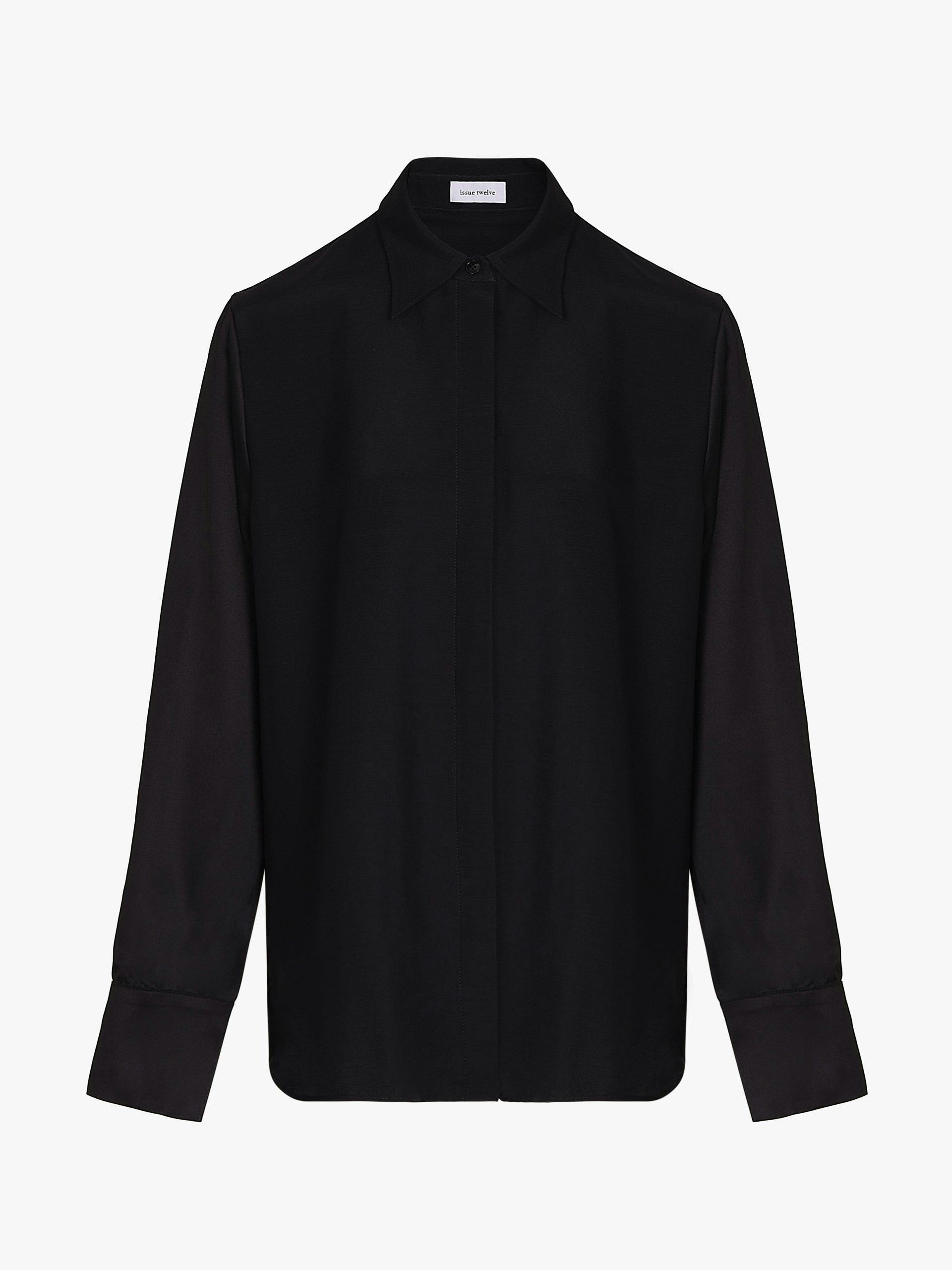 Black tailored wool silk shirt