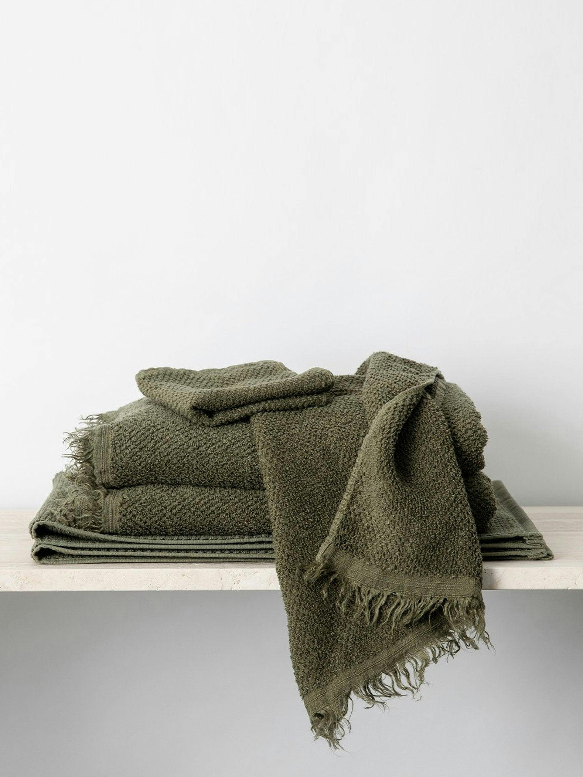 Forest green pure linen towel bundle
