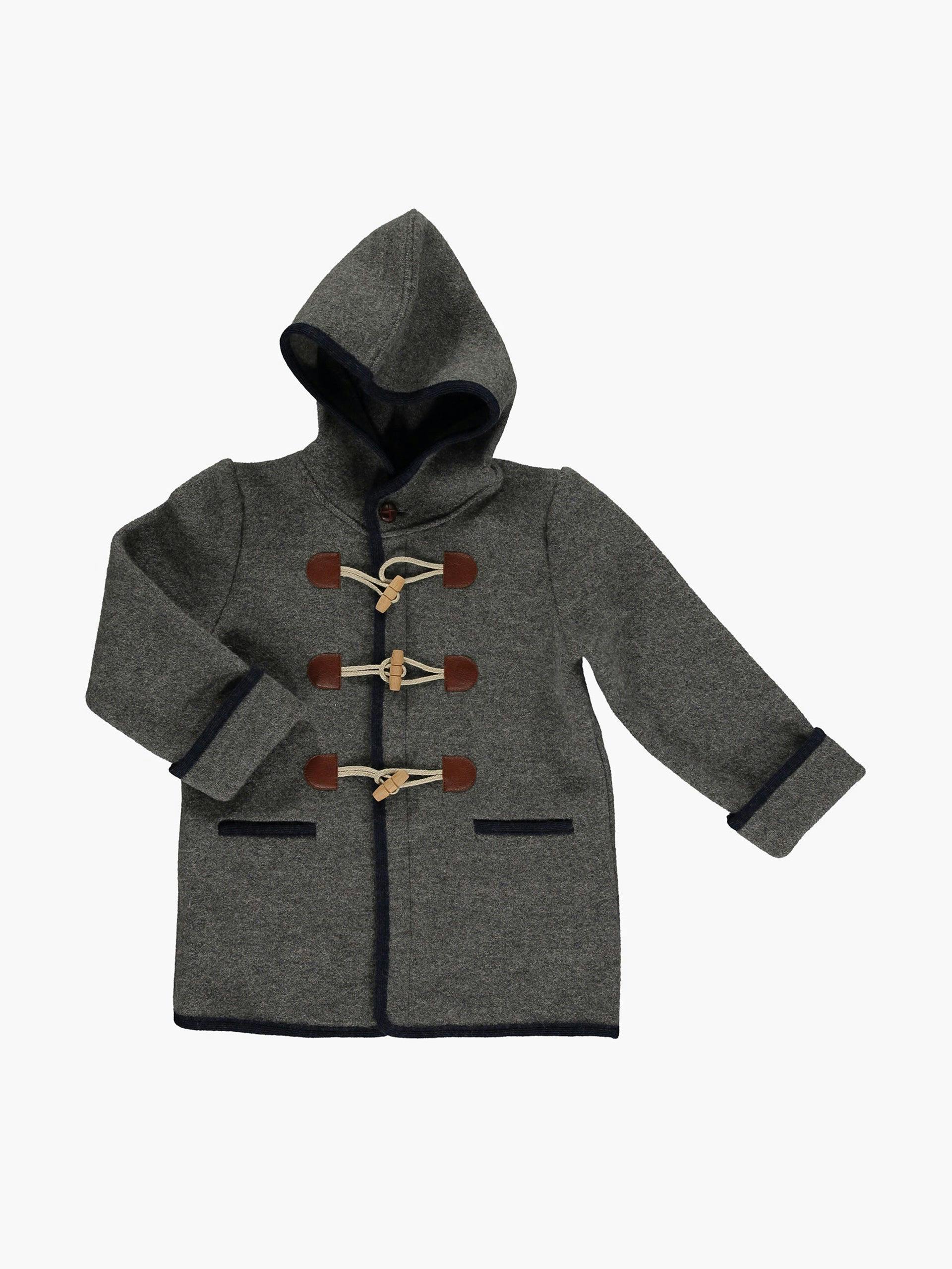 Grey hooded wool children's duffle coat