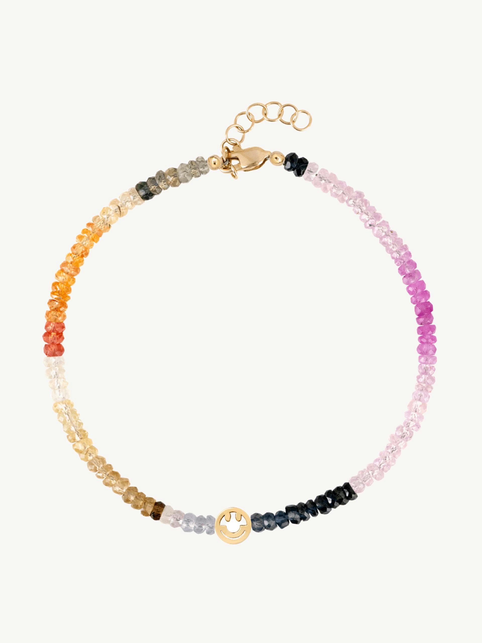 Smiley multi rainbow sapphire beaded bracelet