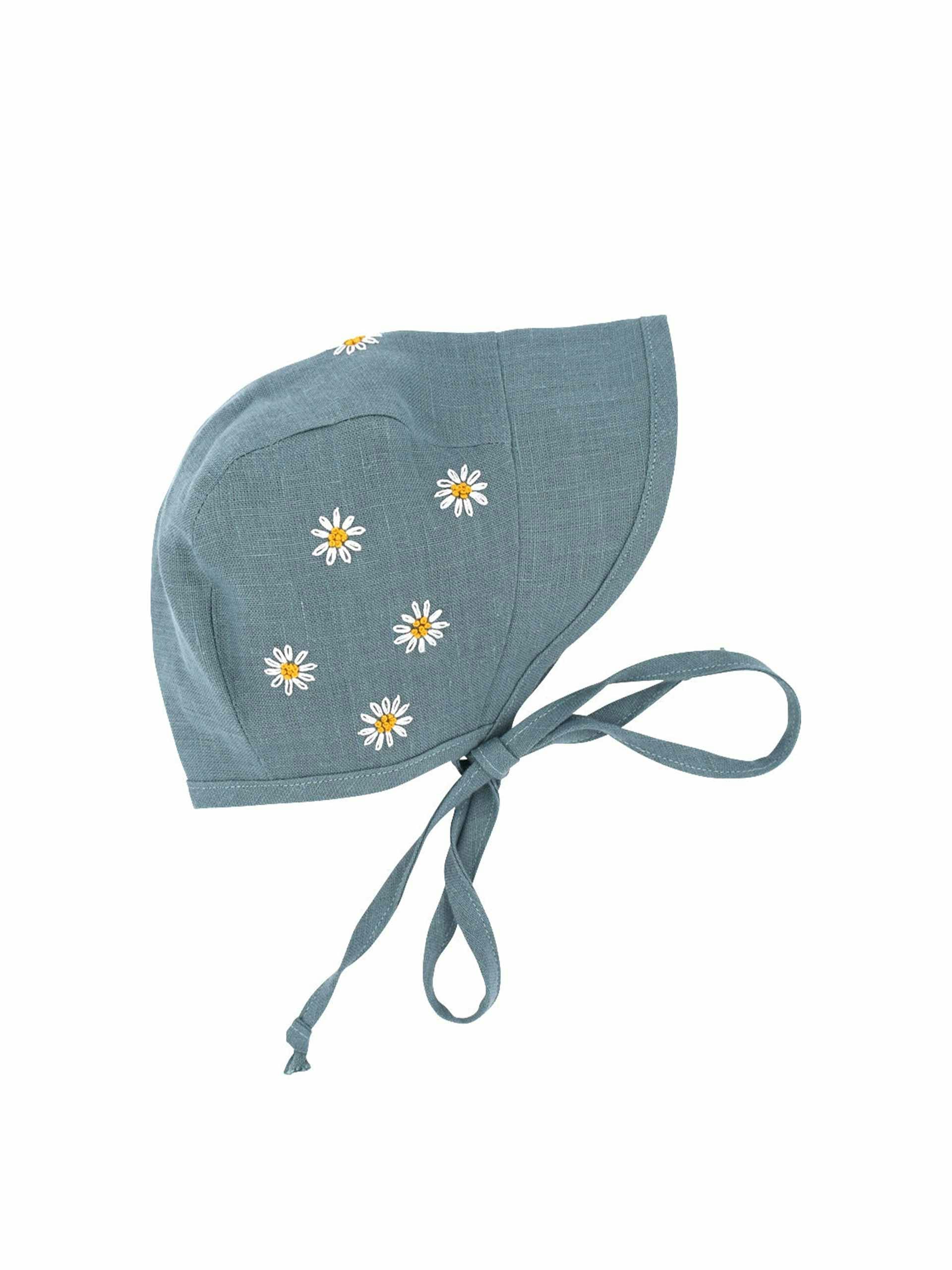 Embroidered floral linen bonnet