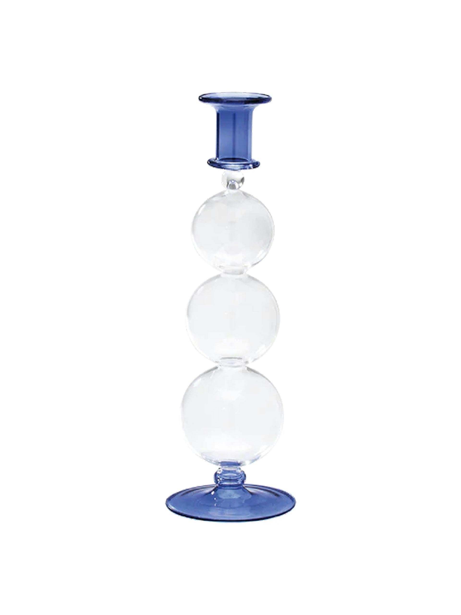 Blue bobble glass candle holder