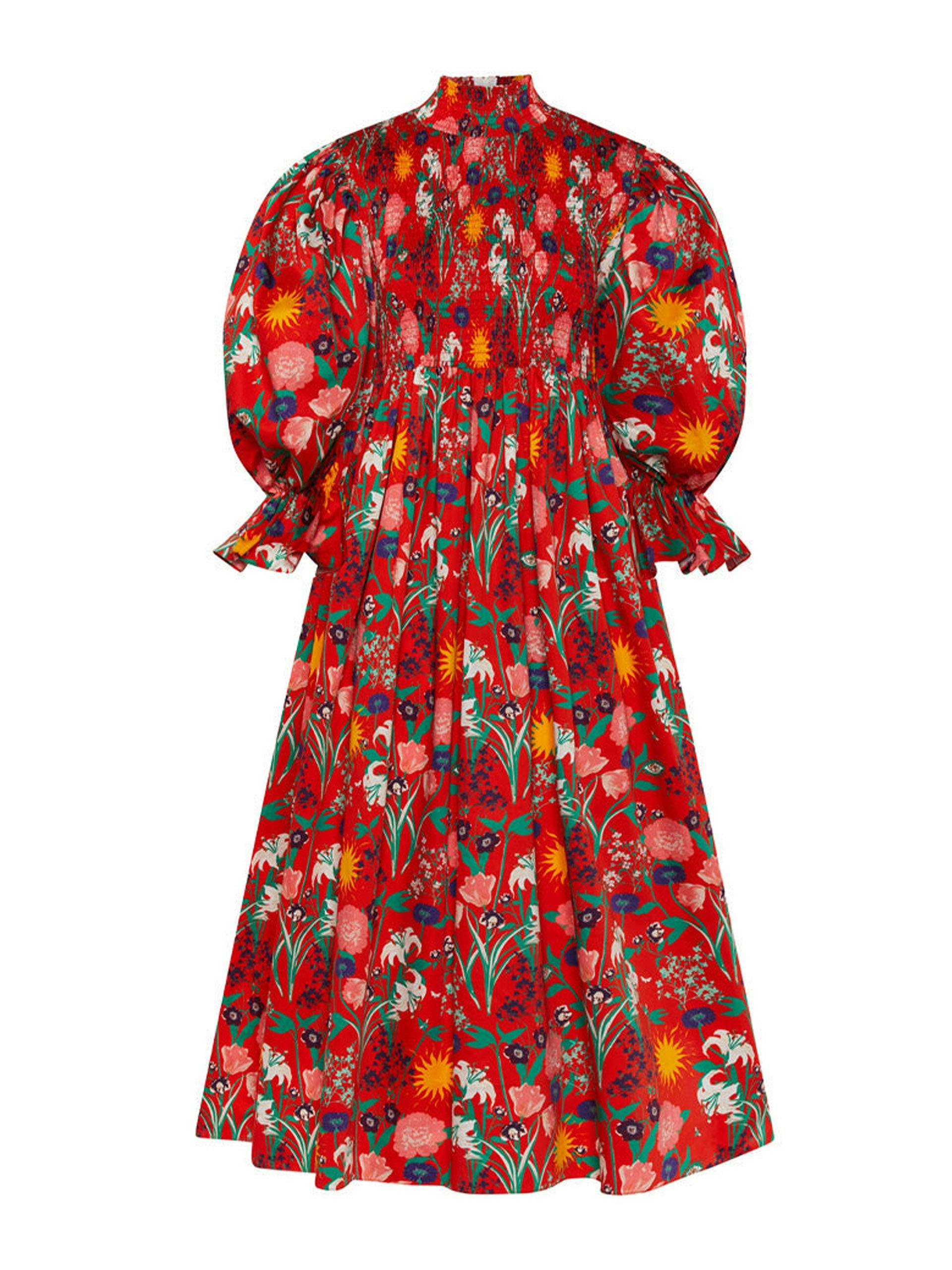 Catriona cotton shirred midi dress in midnight sun red