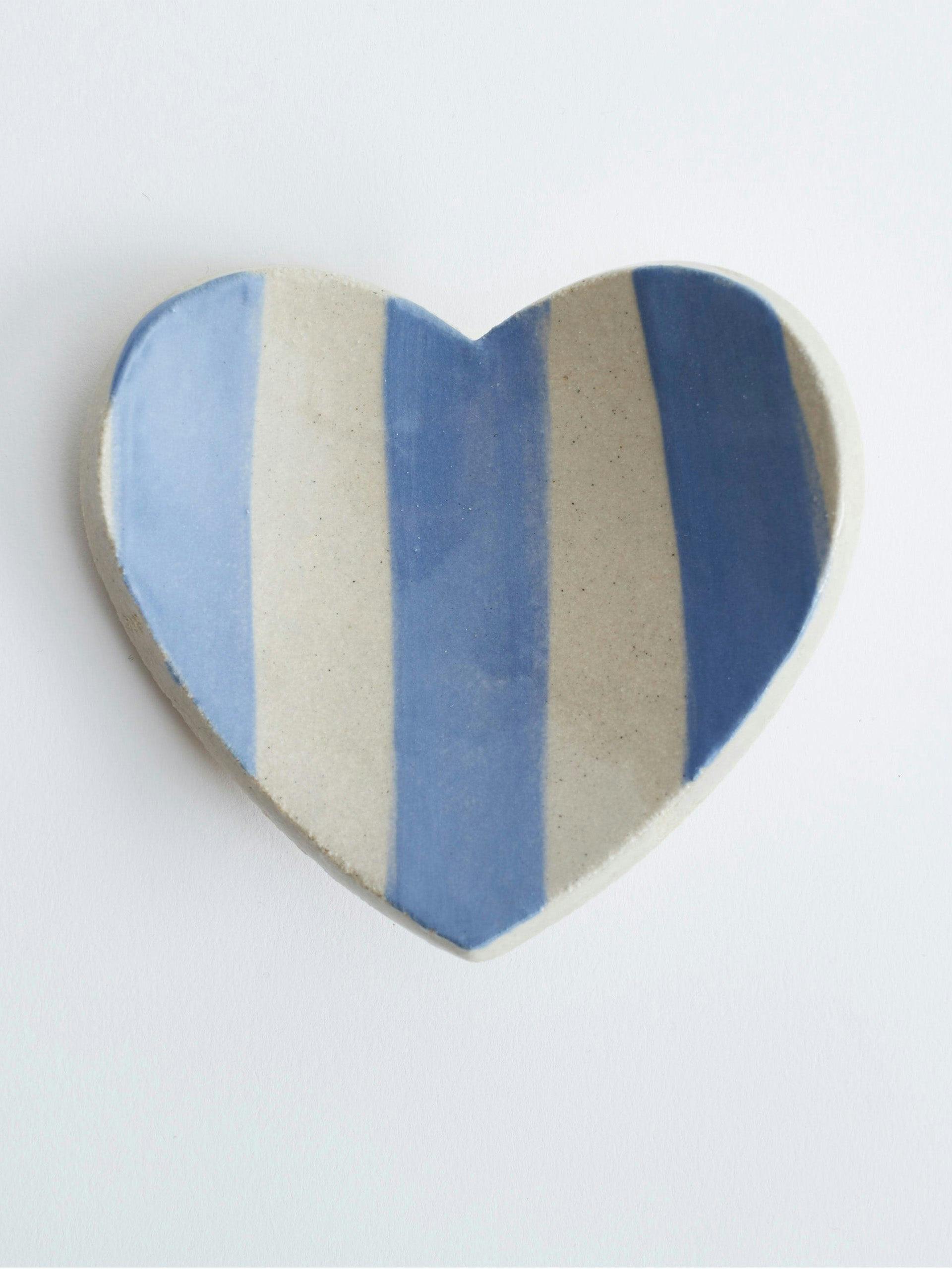 Blue stripe heart trinket dish